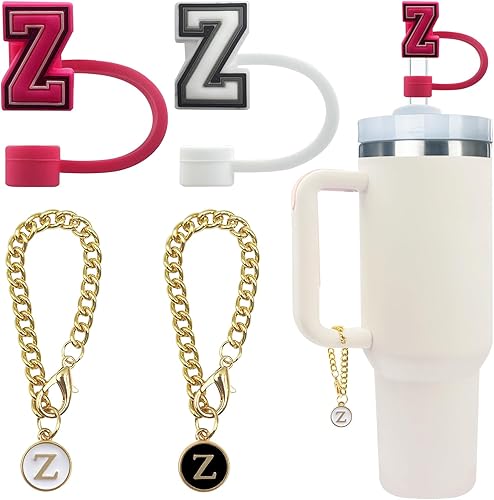 Vista 42 de Velaco 4 PCS Initial Letter Charm Accessories and Straw Cover Pack- Chains with Initial Letter for Stanley 20 30 40 oz Tumbler with Handle
