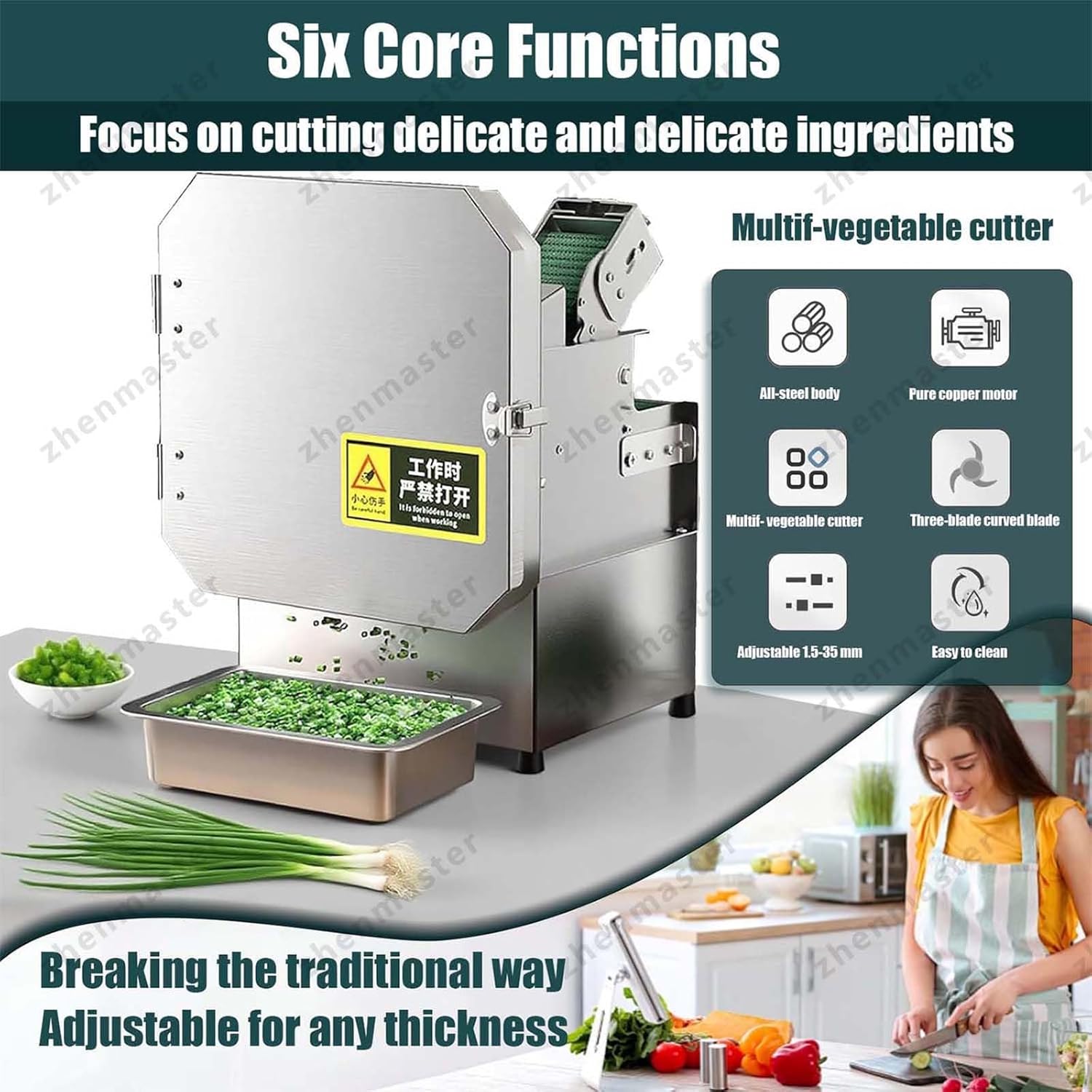 Professional 300W Electric Vegetable Cutter, Adjustable Thickness Slicer 1.5-35mm, High-Efficiency Food Processor for Chives, Scallions, Beans - Ideal for Commercial Kitchens