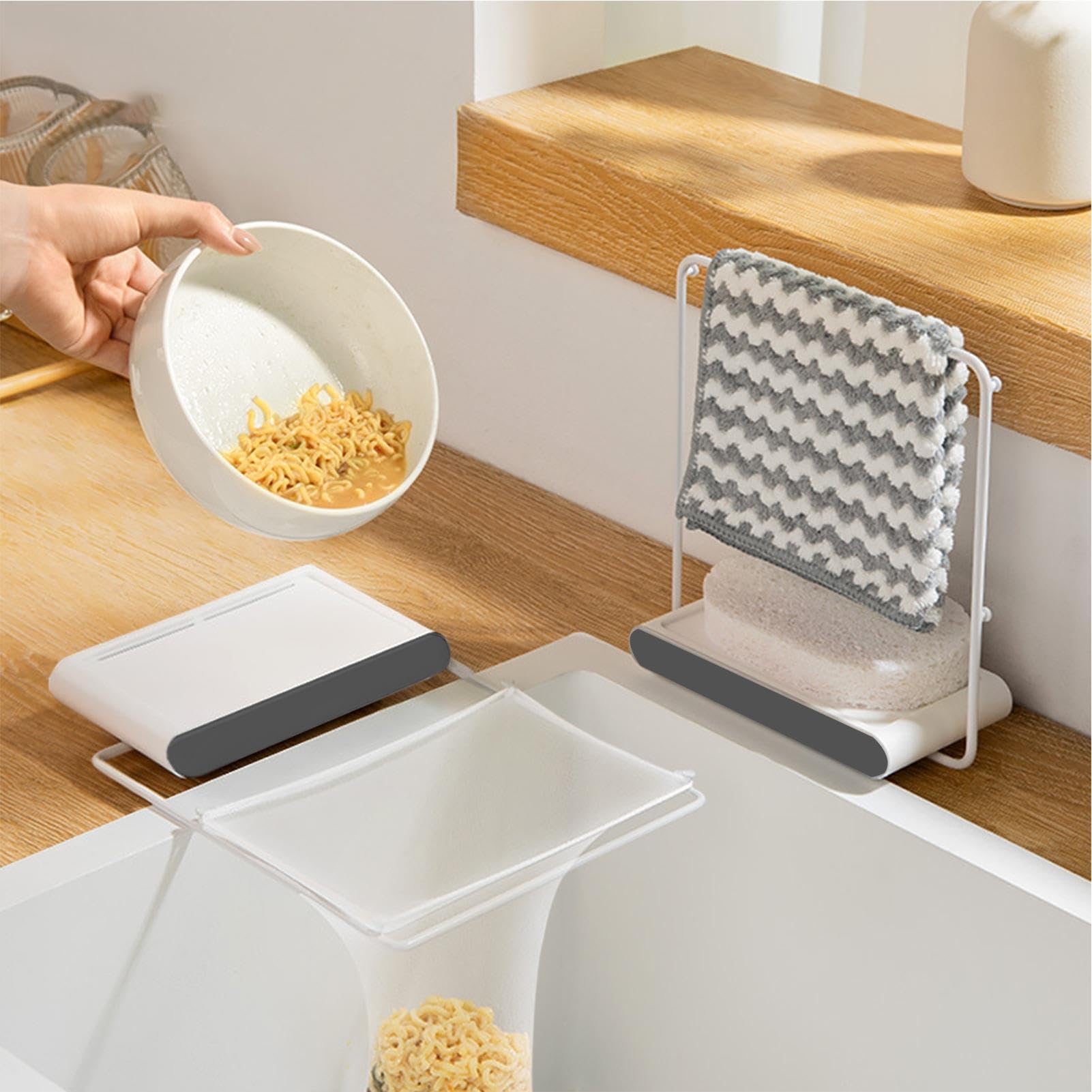 Cesta colectora de residuos de alimentos, colador de fregadero con 200 bolsas de filtro, versátil soporte extraíble y colector de agua para residuos de cocina eficientes
