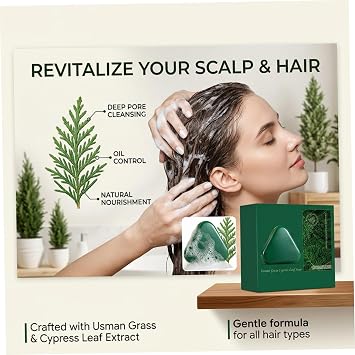 Shampoo Bars with Usmani Grass & He Shou Wu - 120g Hair Soap Bar for Men & Women - Natural, Gentle Hair Soap Bar for Sensitive Scalp, Green Shampoo