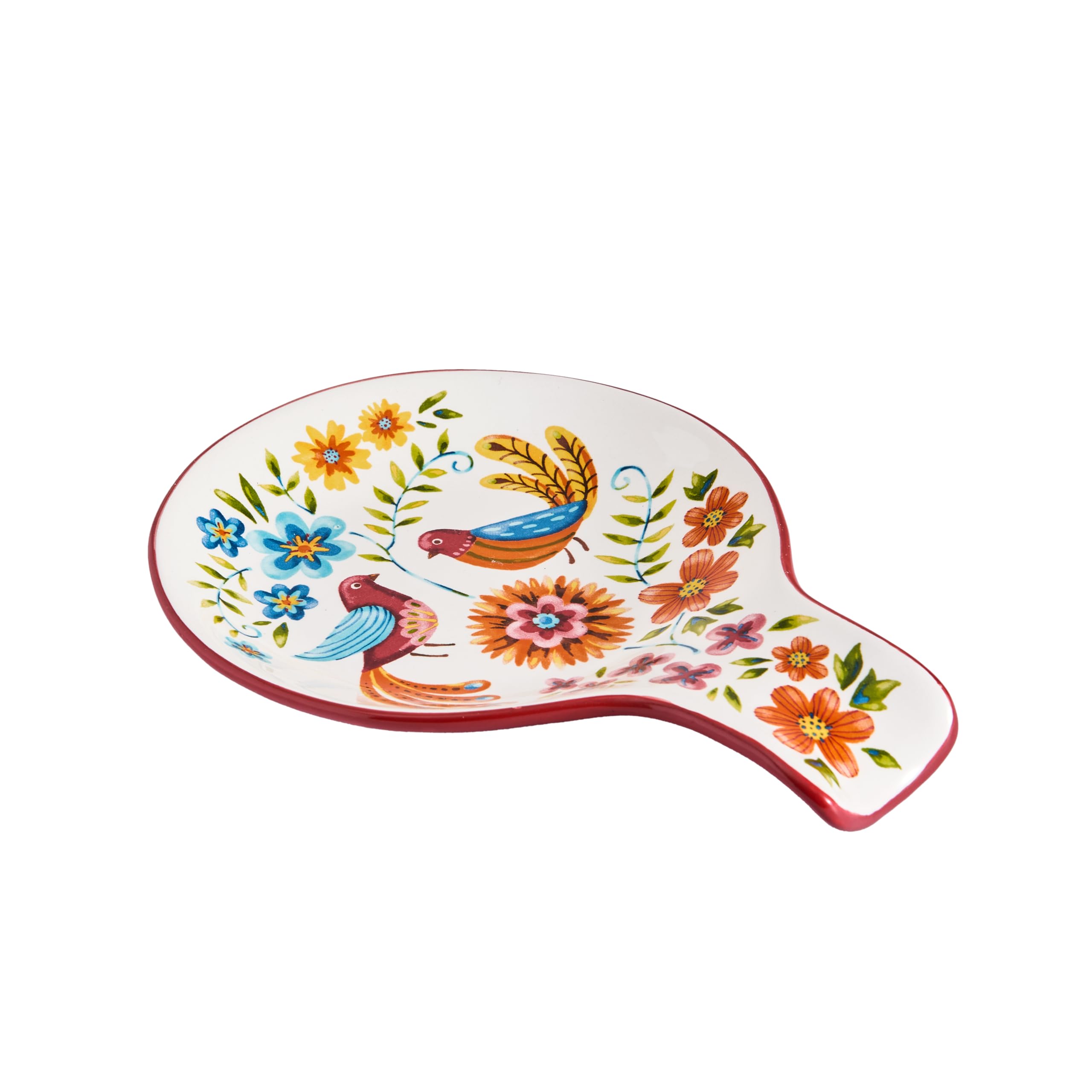 Red Spring Bird Ceramic Spoon Rest, House Warming Gift, Dishwasher Safe