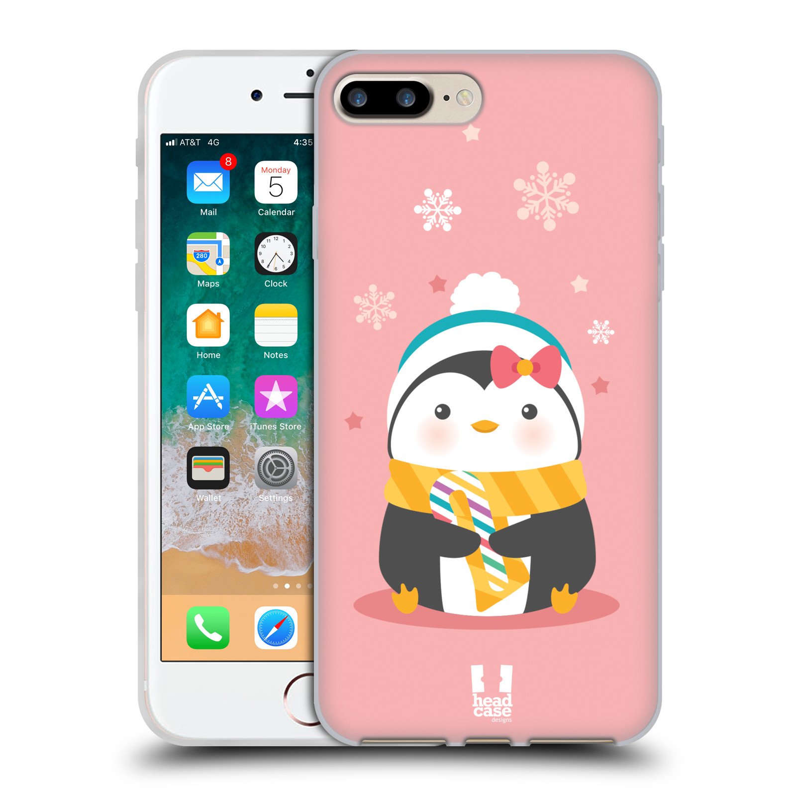 Head Case Designs Pink Kawaii Christmas Penguin Soft Gel Case Compatible with Apple iPhone 7 Plus/iPhone 8 Plus