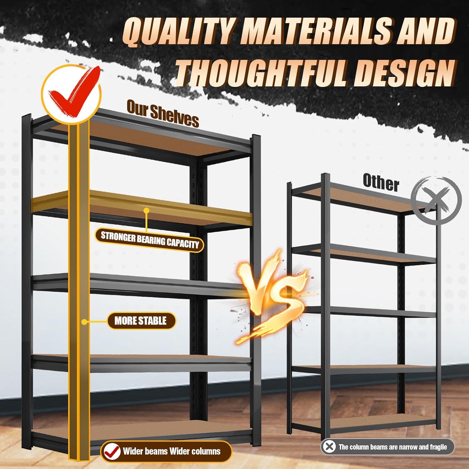 72" H Garage Shelving Heavy Duty 5-Tier Storage Shelves, 2200 lbs Adjustable Metal Shelving Unit, Utility Storage Rack Shelf for Garage, Basement, Pantry, Black 72''H x 35.5''W×16''D