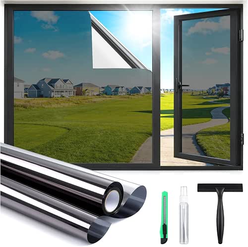 Haton One Way Window Tint for Home with Tools, Black-Silver