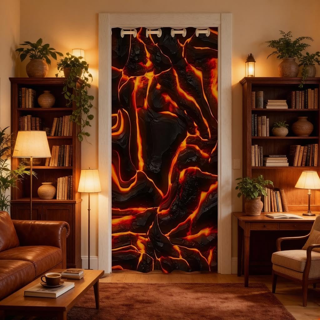 Loussiesd Red Marble Door Curtain for Doorway Privacy Modern Marble Aesthetic Closet Door Cover Curtain for Living Room Reversible Watercolor Artwork Design Fire Style Window Treatments 86x203cm