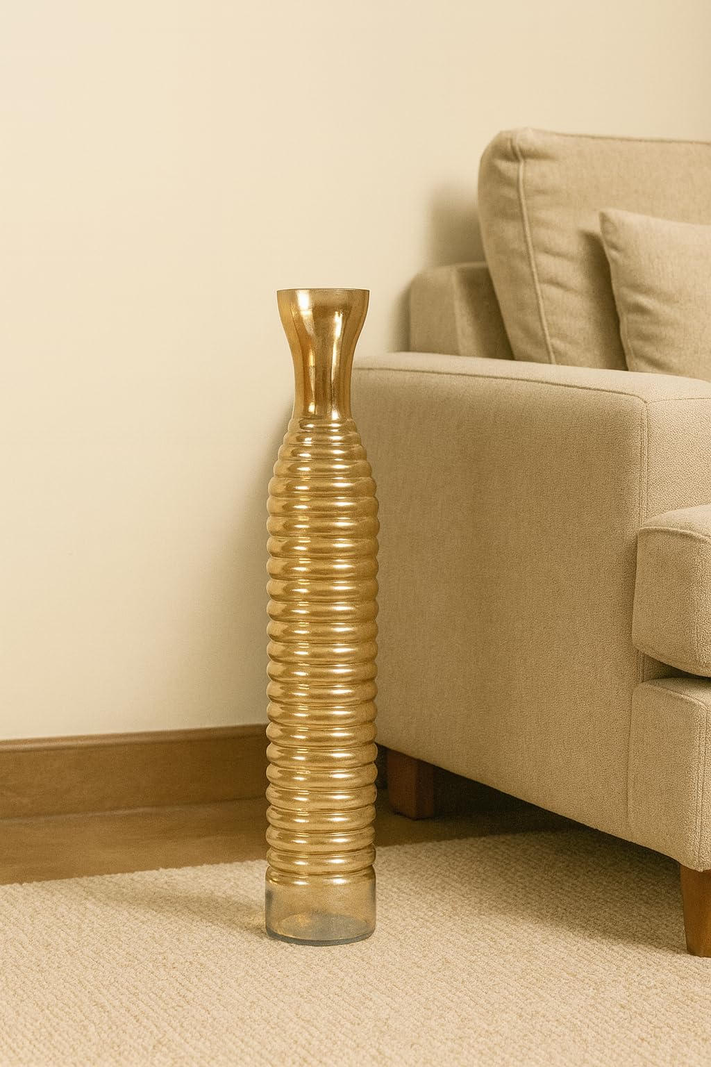 Green Fills Golden Glass Vase - Extra Long Tall Elegant Vase for Large Floral Arrangements, Modern Home Decor Centerpiece, Floor or Table Display (Height 22 Inches)-image-0