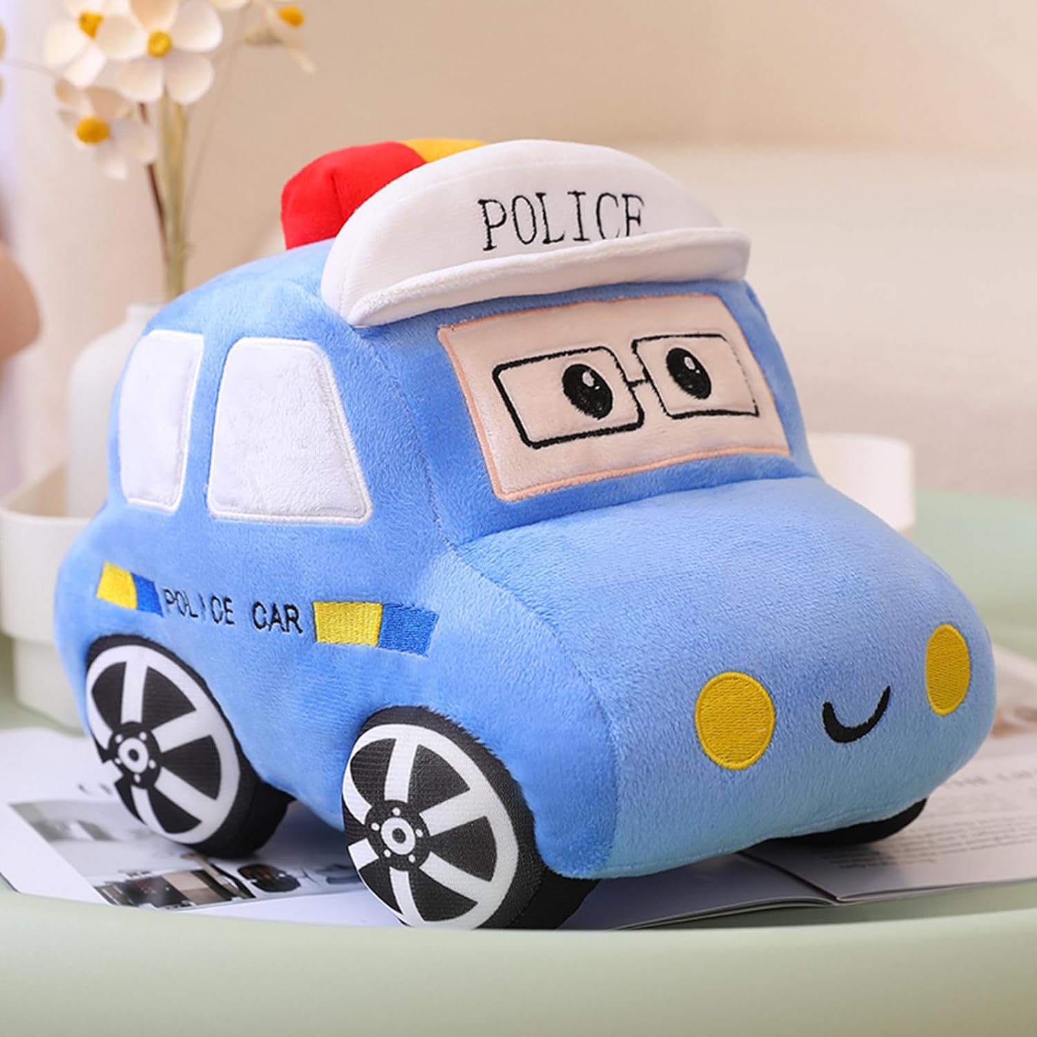 3D Cartoon Police Car Throw Pillow Hugging Plush Stuffed Animal Toys Pillow Sofa Decor Police Car Gift for Kids Or Lovers