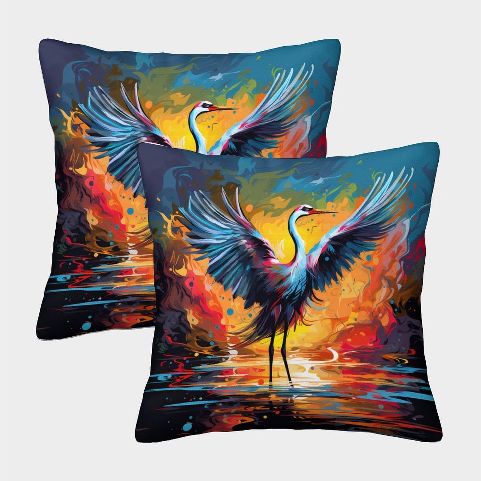 QFVANSIYO Artistic Crane 3D Printed Pillowcase Microfiber Bedroom Decor Crane Pattern Pillow Cover Soft for All Ages 40x40cm