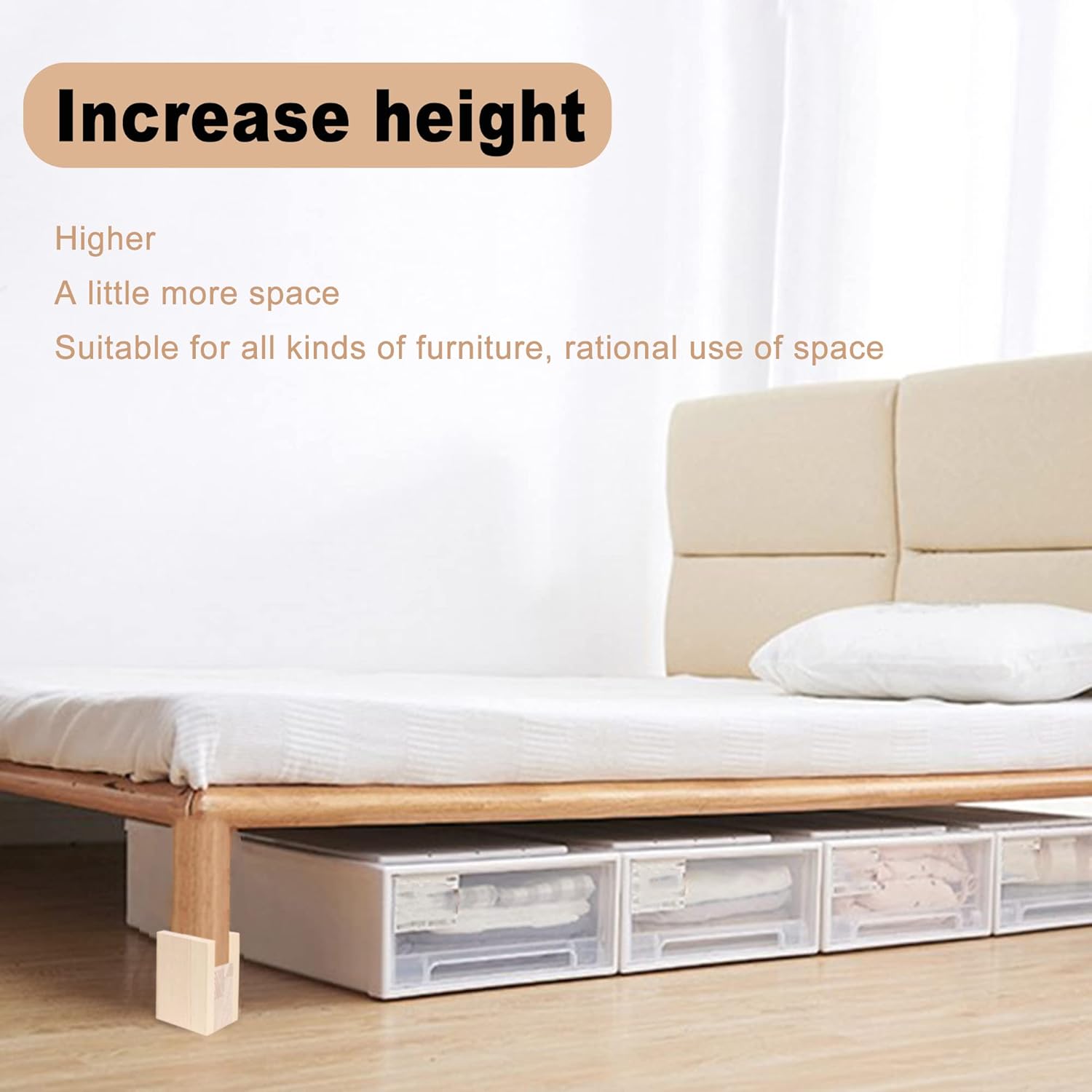 2PCS Bed Risers Furniture Riser Heavy Duty Bed Lifts in Heights of 4Inches (add Height 10cm)