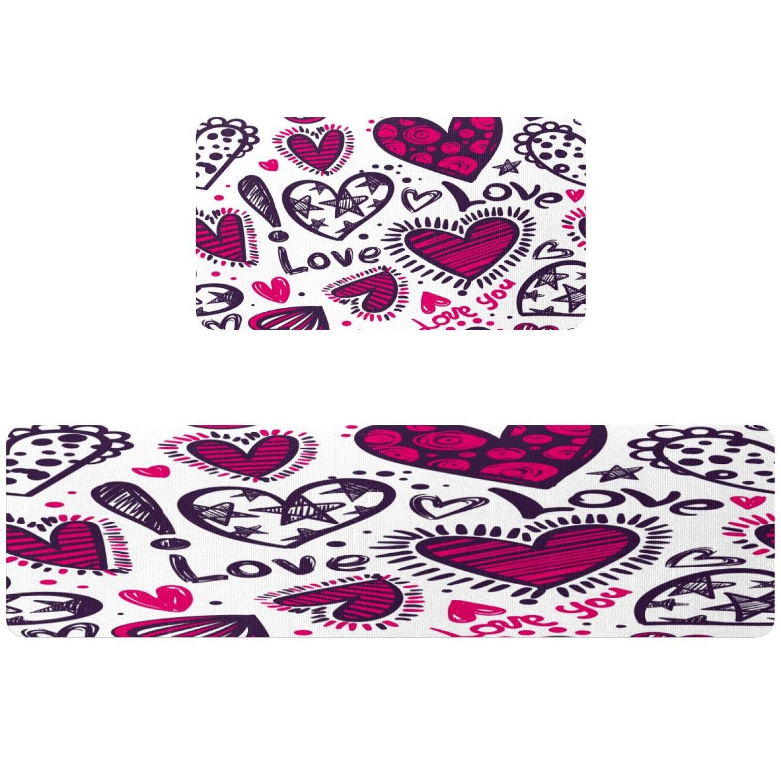 Tapis de cuisine antidérapants et lavables : le lot de 2 grand confort motif cœurs