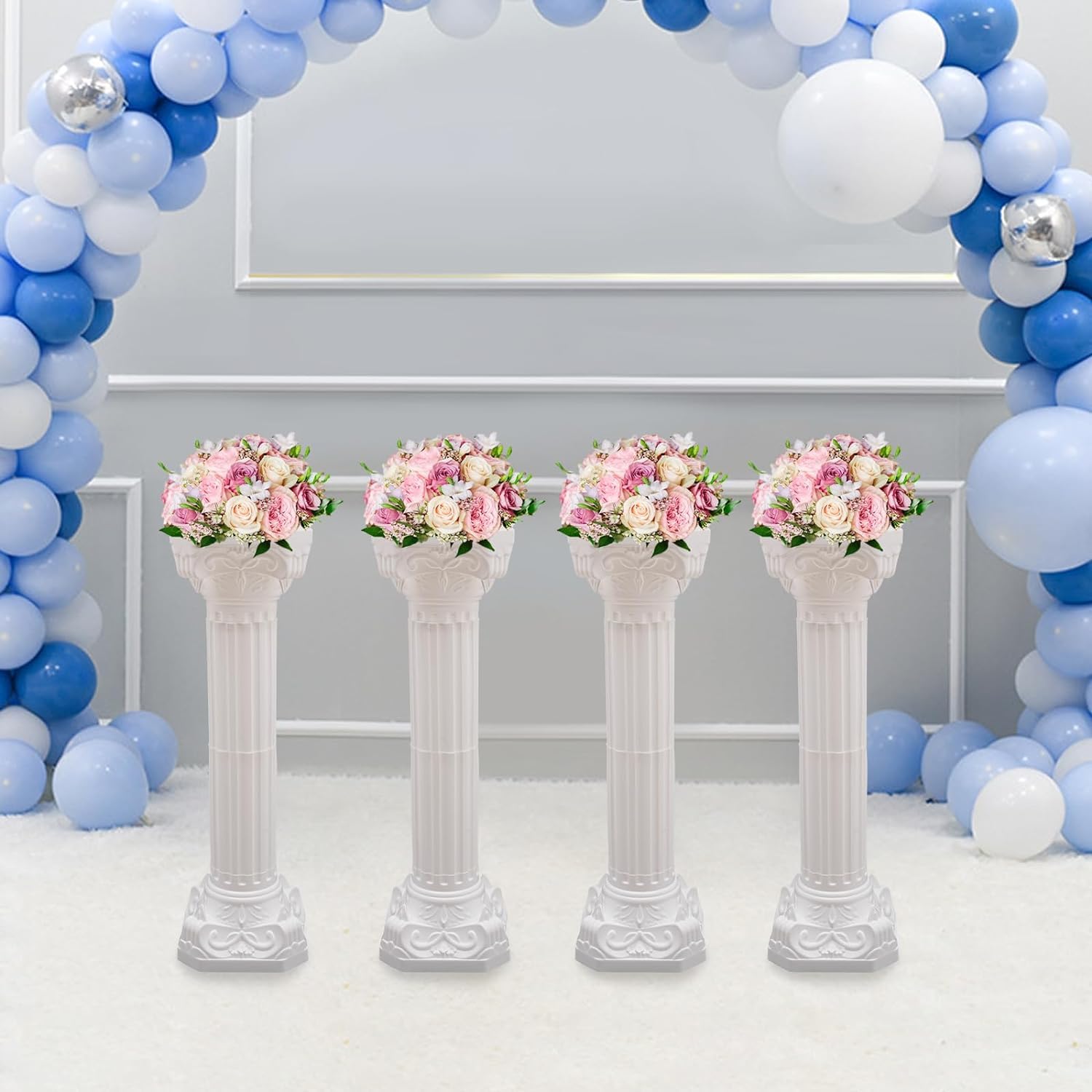 Pinelicorn 4PCS White Roman Columns Set, Roman Pillar, Wedding Pillars, Hollow Column Flower Stand for Wedding Party Event Decor, Flower Pot Columns and Pillars 10.63 * 34.65in (4)