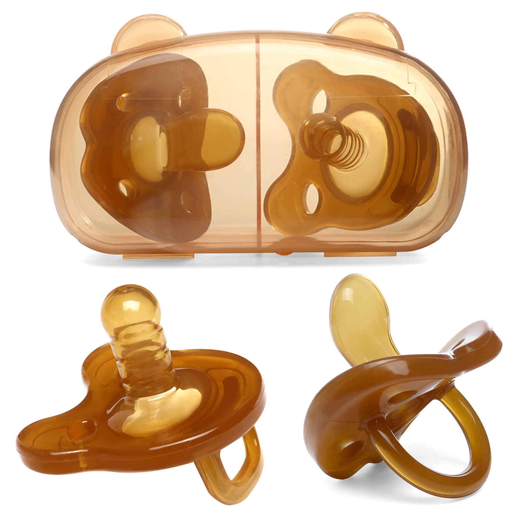 Bowiemall Ultra-Light Silicone Baby Pacifier Nipple Shape Helps Promote Healthy Oral Development, Sterilizer Case, 2 Count (Pack of 1,Brown)