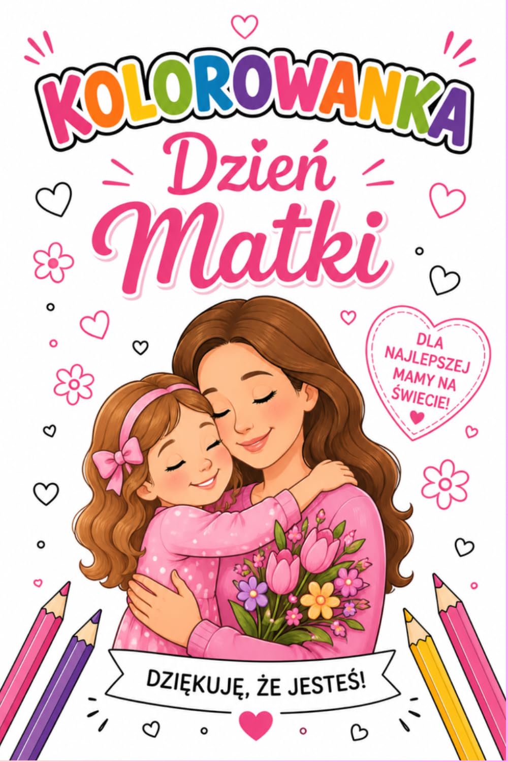 Kolorowanka Dzień Matki: Dziękuję że jesteś