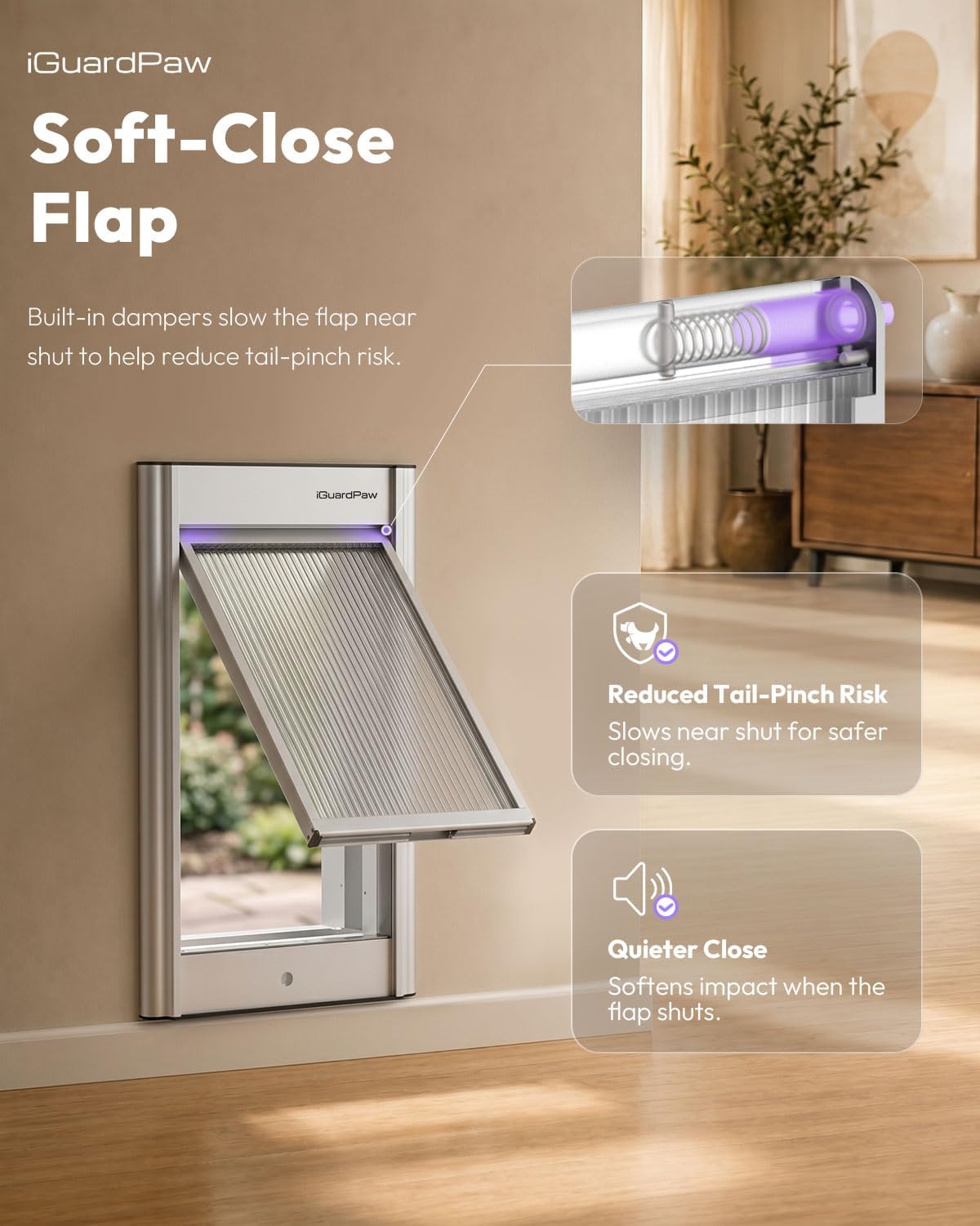 Automatic Dog Door for Wall, Smart Dog Door with Collar Sensor, L | aluminum, collar-activated, scheduled access, pet-only access, adjustable sensing range, anti-pinch, wall-mounted L, white
