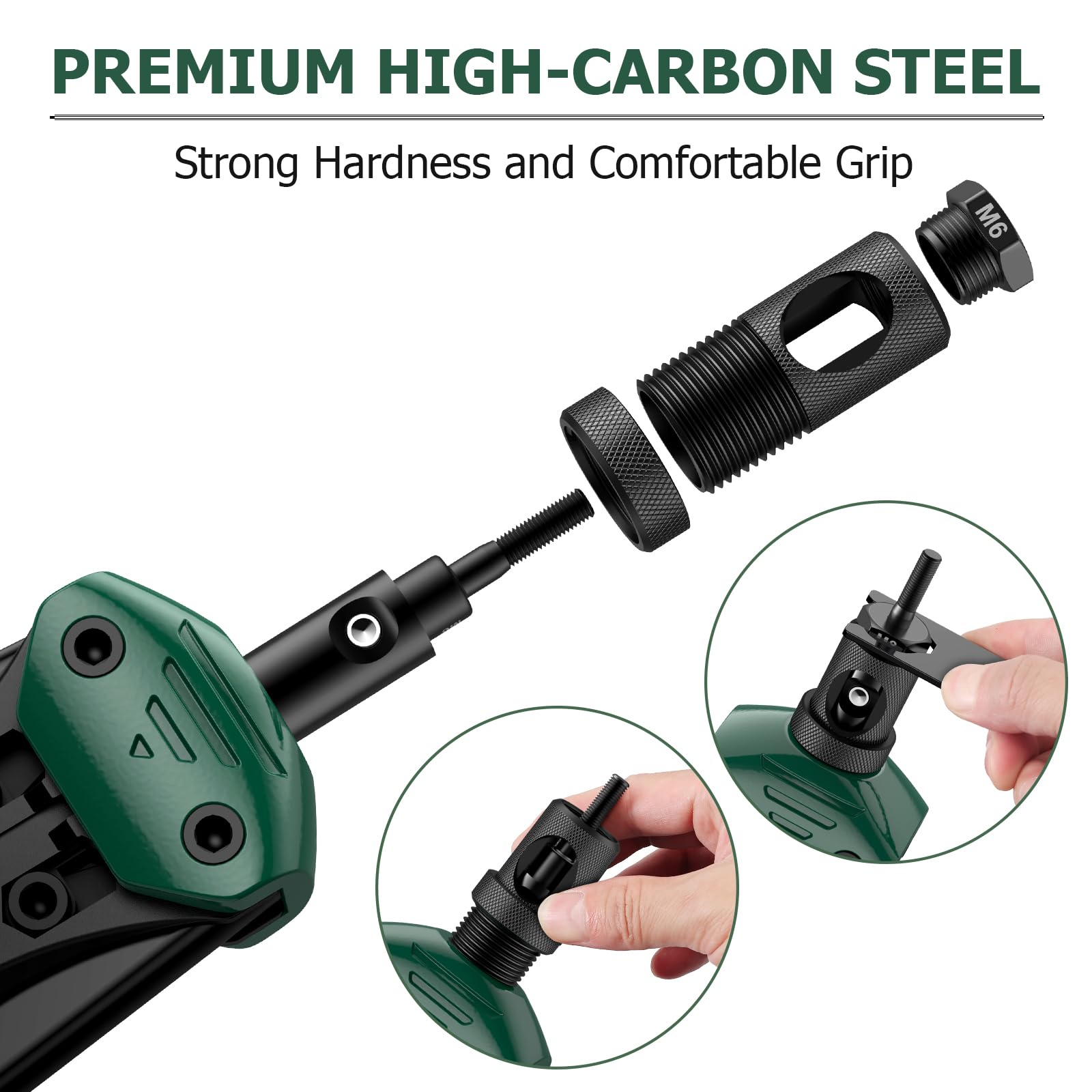 JiGiU 16" Rivet Nut Tool Heavy Duty Rivet Nut Gun Hand Riveter Nut Gun Kit Rivnut Tool Kit Nut Tools with 110PCS Rivet Nuts - Image 4