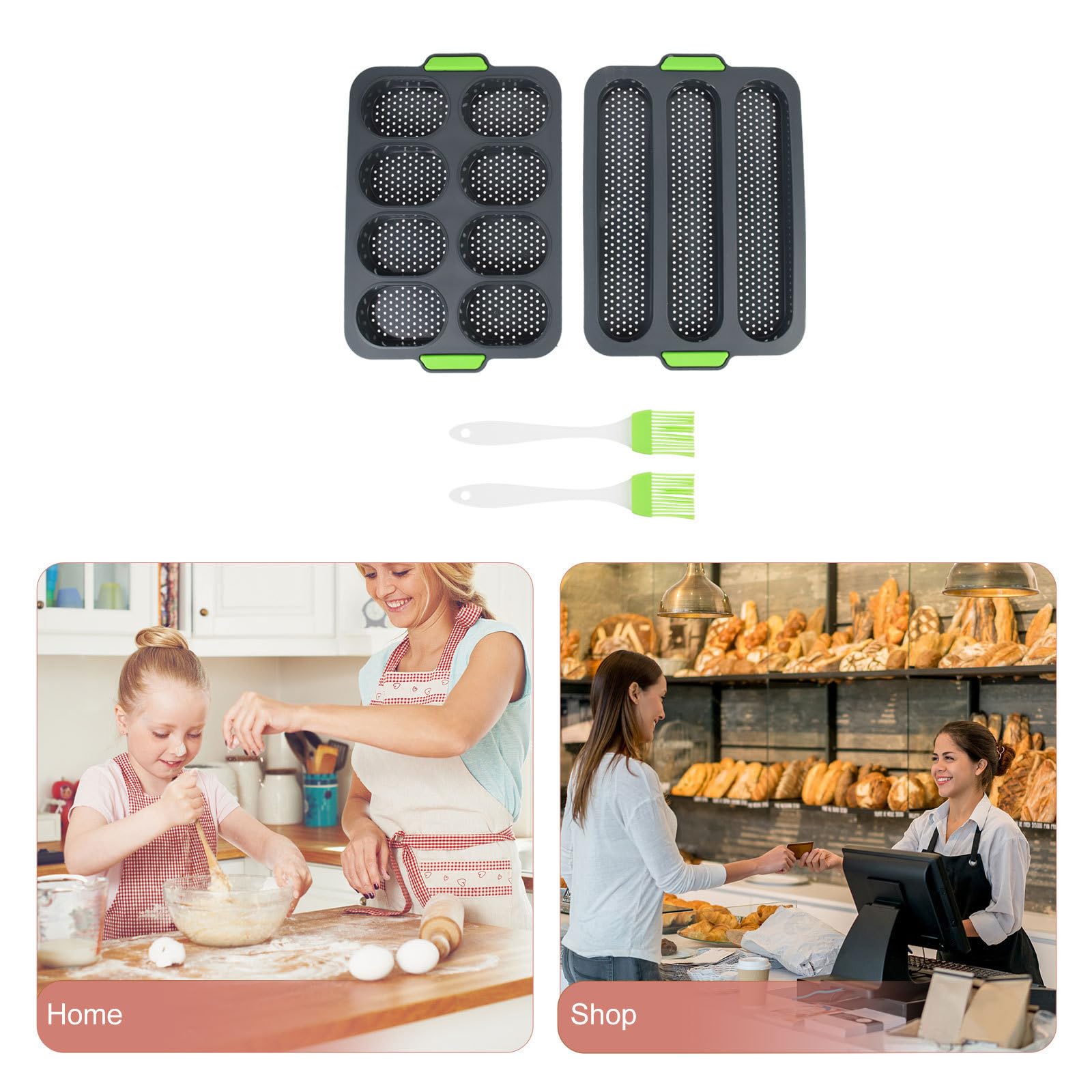 ABOOFAN Molde de Pan de Silicona para Hornear 8 Cavidades y 3 Ranuras para Baguette, Herramienta para Mejorar Habilidades de Panadería DIY y Profesional