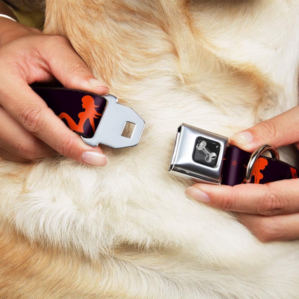 Buckle-Down Seatbelt Buckle Dog Collar - Mud Flap Girls w/Stripes Black/Red/Orange - 1" Wide - Fits 11-17" Neck - Medium