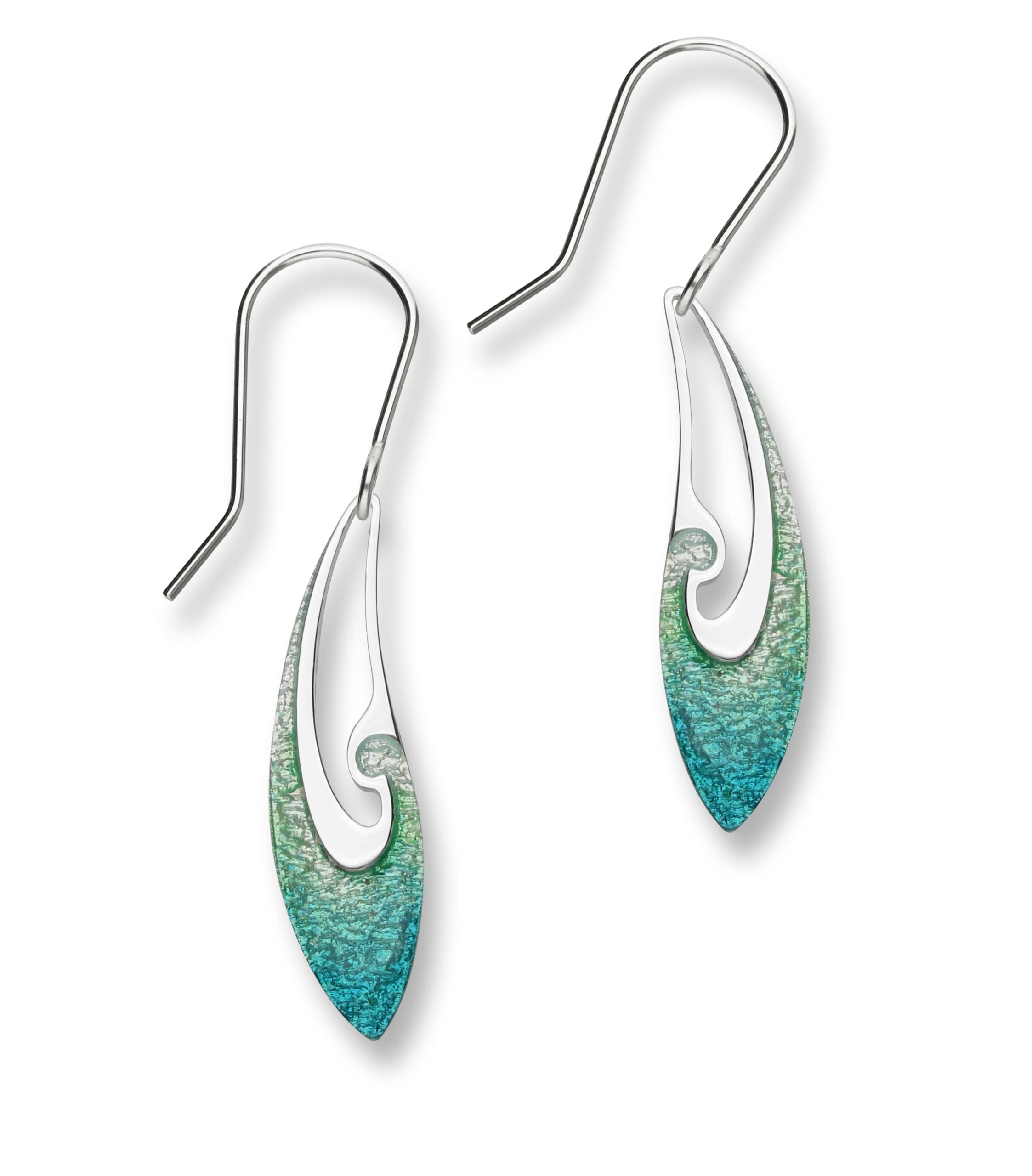 Ortak 925 Sterling Sliver Handmade Drop Earrings Complemented Hot Glass Hand Enamel In Tundra Colourways Bali Collection High Polished Scottish Fine Jewellery Made In Scotland