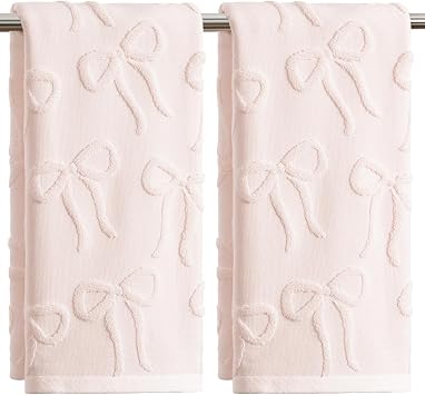 Artoid Mode 2 Pcs Pink 3D Bowknot Jacquard Hand Towels for Bathroom, 100% Cotton Soft Absorbent Bathroom Decor Towels, 13.7 x 29.5 Inch