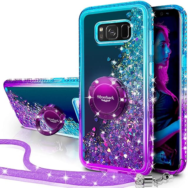 Miss Arts Galaxy S8 Case, [Silverback] Moving Liquid Holographic Sparkle Glitter Case With Kickstand, Bling Diamond Bumper W/Ring Slim Protective Case for Girls Women for Samsung Galaxy S8 -Purple