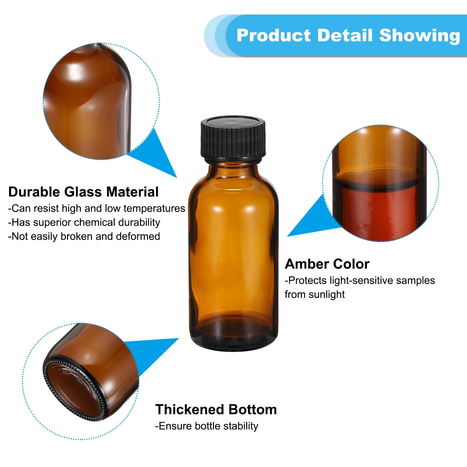 PATIKIL 1oz(30ml) Glas Probenflaschen, 48Stk Runde Flaschen Mit Schwarzen Polycone-Verschlüssen Für Reagenzien, Ätherische Öle, Parfüm, Bernstein