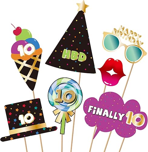 Miniatura 3 de BRT Bearingshui Accesorios para cabina de fotos de 10, accesorios de 10, cabina de fotos de cumpleaños y letreros para 10 cumpleaños, accesorios de