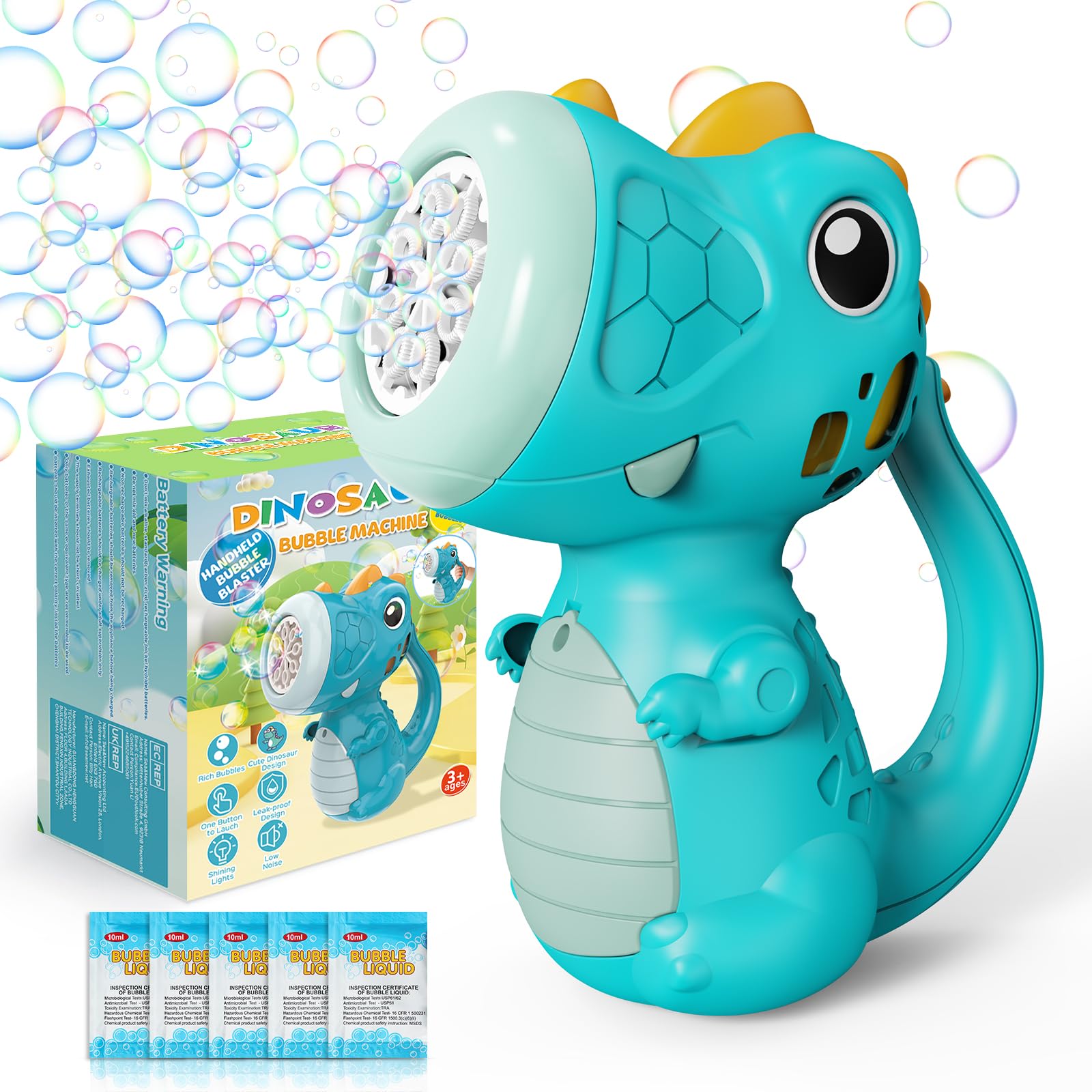 PANACARE Dinosaurier Seifenblasenmaschine, Seifenblasenspielzeug Kinder 5000+ Blasen/Min mit Seifenblasenlösung für Hochzeit/Geburtstag/Party, Outdoor Geschenk für Junge&Mädchen 345678 Jahre