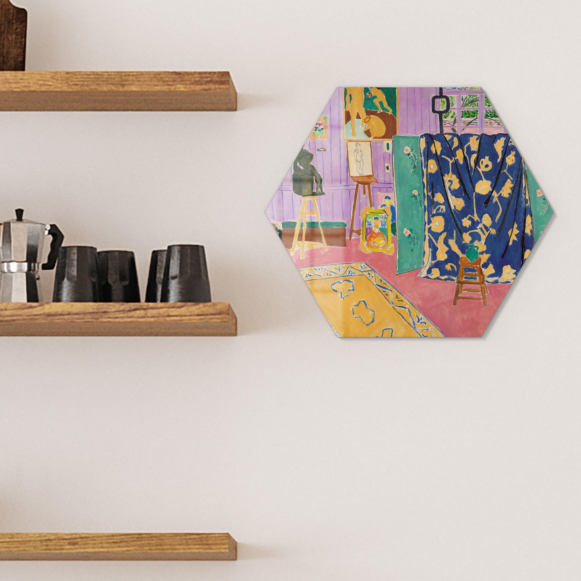 DEQOART Pizarra magnética de cristal, hexagonal, 40 x 34,5 cm, diseño de vida creativa de estudio, tablero de notas de cristal, incluye imanes, bolígrafo y paño para cocina y oficina, pizarra para