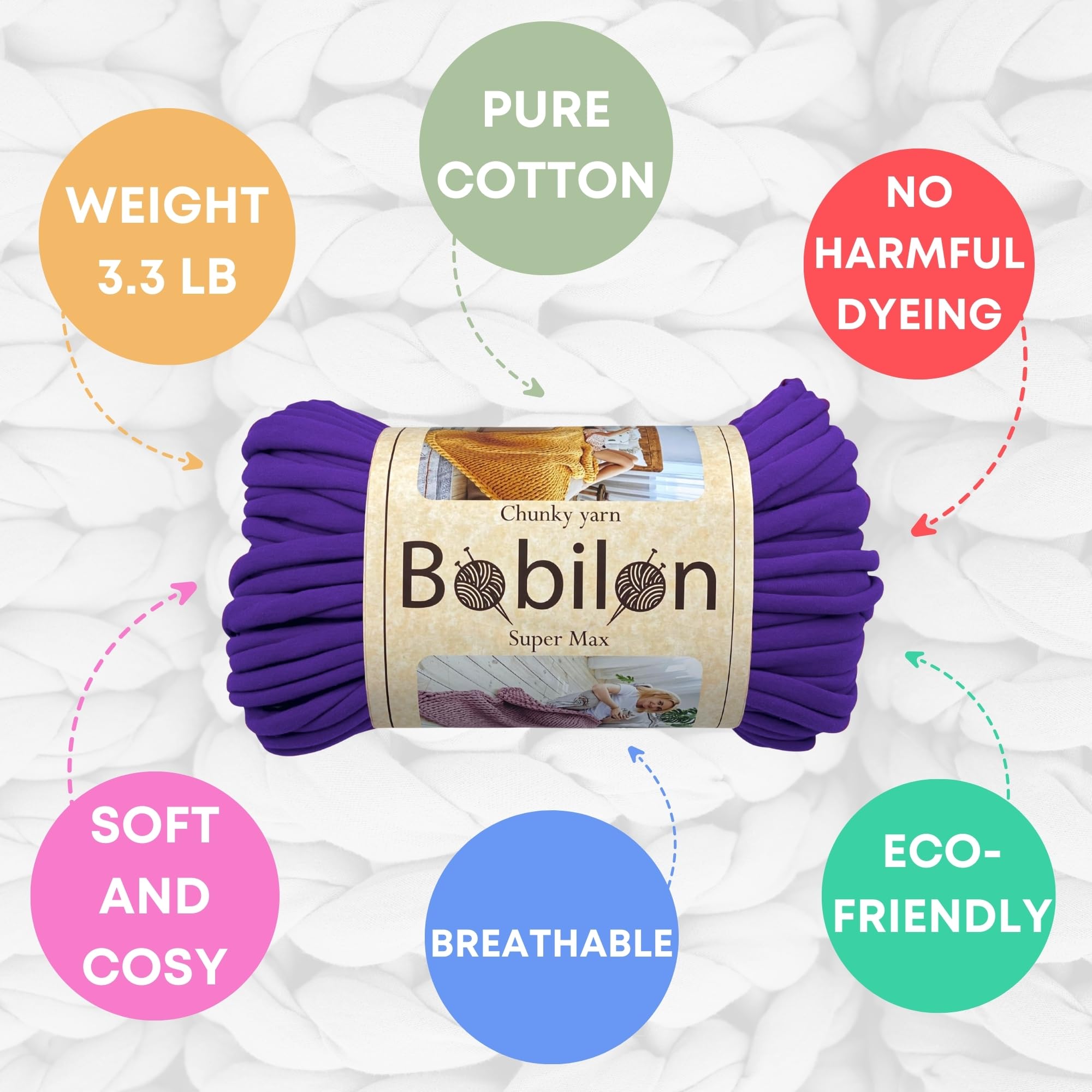 Arm Knitting Giant Yarn - Filato di cotone jumbo per magliette, 1,5 kg, per lavori fai da te, tessitura, progetti all'uncinetto, morbido tessuto ecologico, vaniglia