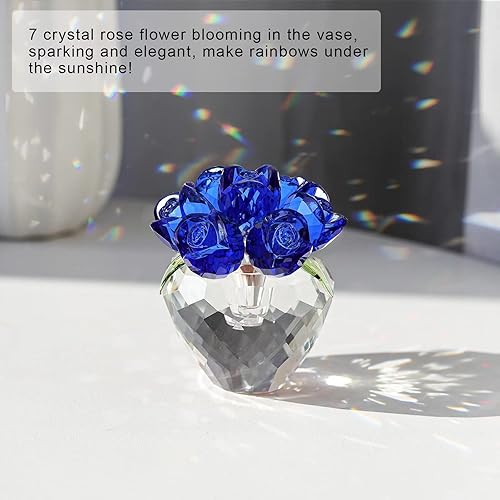 Miniatura 3 de LONGWIN Figuras de rosas de cristal, ramo de primavera de cristal coleccionable con jarrón, decoración del hogar, regalos románticos para mujeres,