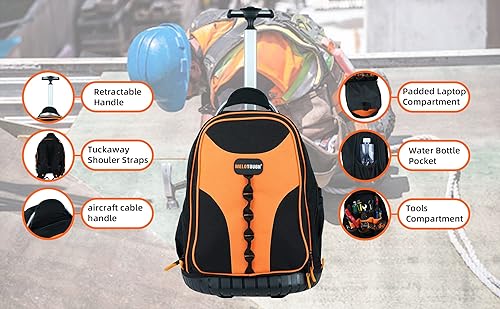 Miniatura 2 de Mochila para herramientas automotrices con ruedas, organizador de mochila de herramientas profesional resistente con 37 bolsillos e interior grande,