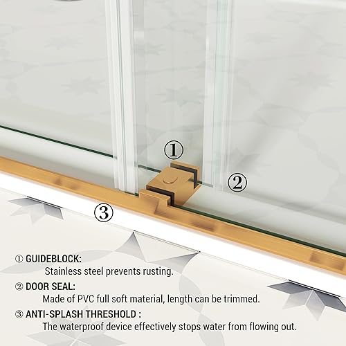 Miniatura 40 de Puerta de ducha sin marco, 56"-60" ancho x 79" H, ancho ajustable, certificado SGCC 3/8" (10 mm) vidrio templado transparente, puerta de ducha Mate