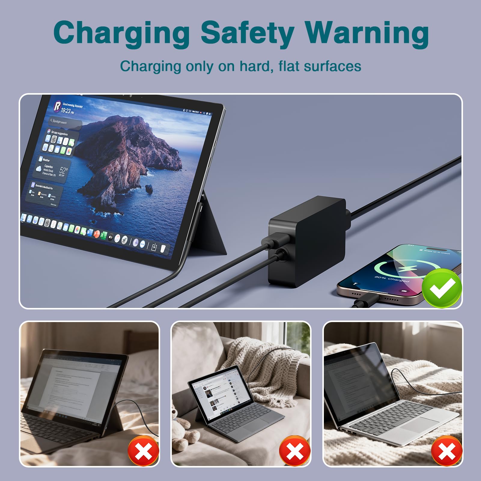 Surface Pro Charger for Microsoft Surface Pro 9, 8, 7+, 7, 6, 5, 4, X, Windows Surface Laptop 5, 4, 3, Studio, Surface Go, Surface Book 3, 2, 1, 65W Surface Laptop Charger + 20W USB C, LED, 10FT