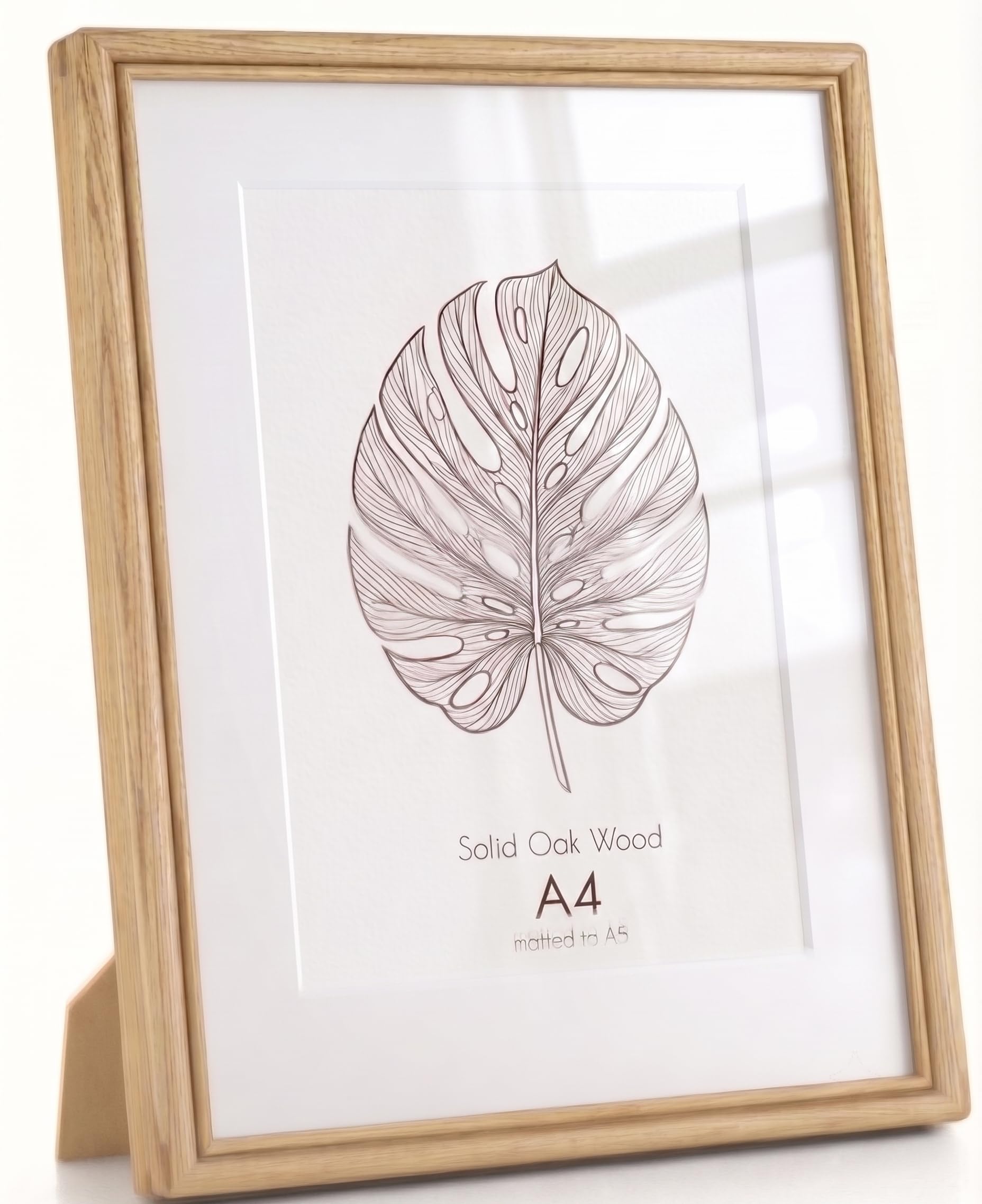 KovaScape A4 Picture Frame, Solid Oak Wood Frame, Double Arc Round Corner Hand Craft Photo Frame, A4(210x297mm) Matted to A5, A4 Frame with HD Real Glass,Wall or Tabletop Display,Pack of 1