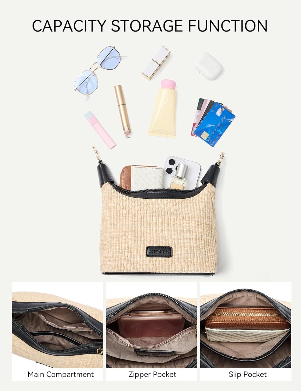 BOSTANTEN Straw Crossbody Bags for Women Raffia Clutch Shoulder Purse Handbags for Beach, Vacation, Daily Use - Image 5