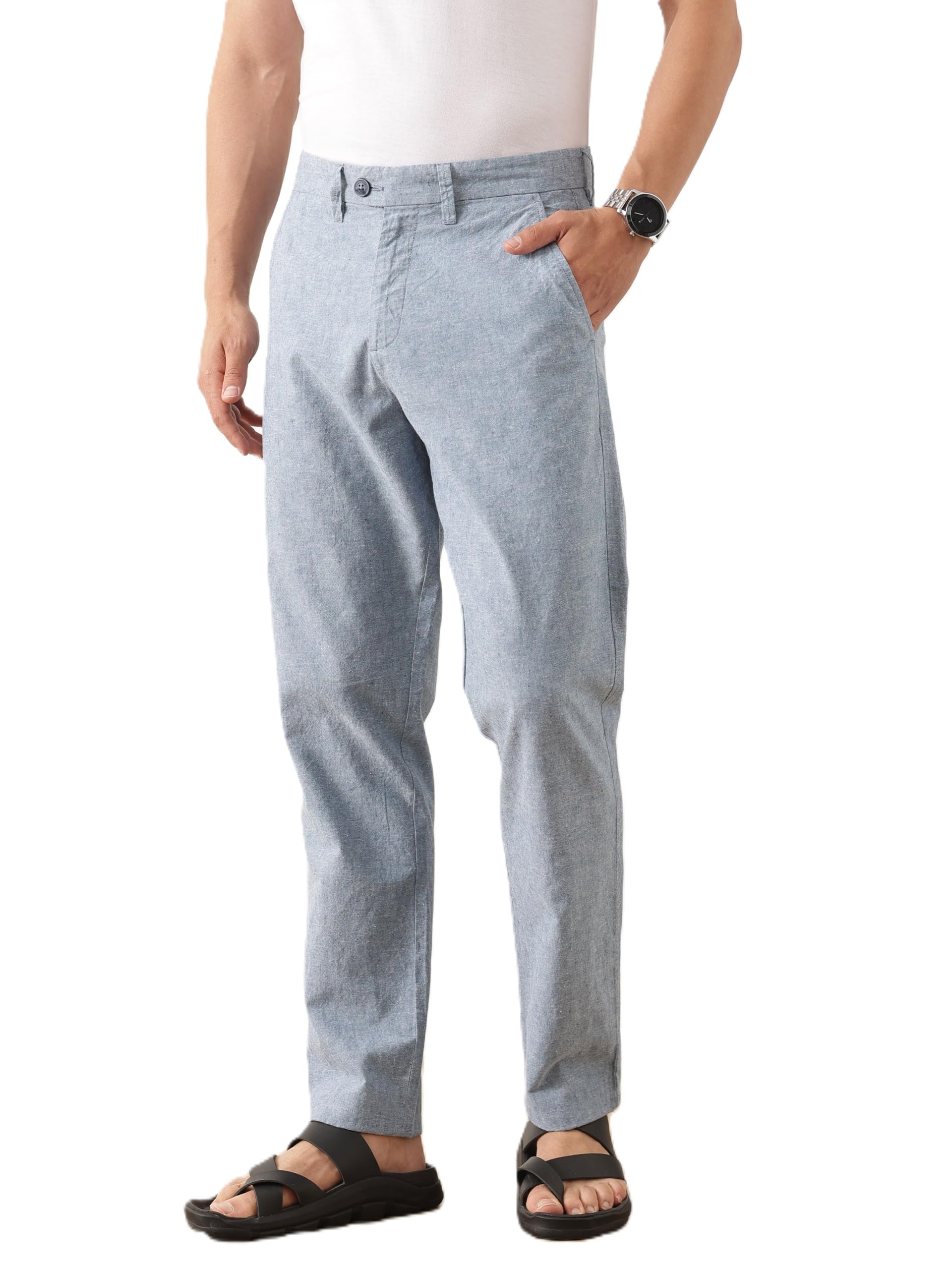 thomas scott Men's Smart Straight Fit Solid Linen Trouser with 4 Pockets | Woven Casual & Semi-Formal Pants-picture-18