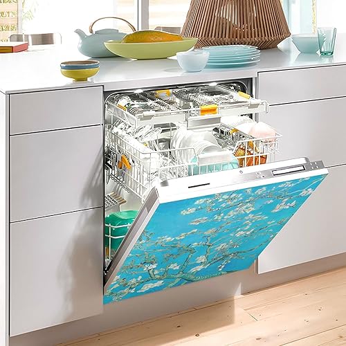 Miniatura 5 de Cubierta magnética artística de flores de albaricoque para lavavajillas, 23 pulgadas de ancho x 26 pulgadas de alto, 1 unidad, calcomanía magnética