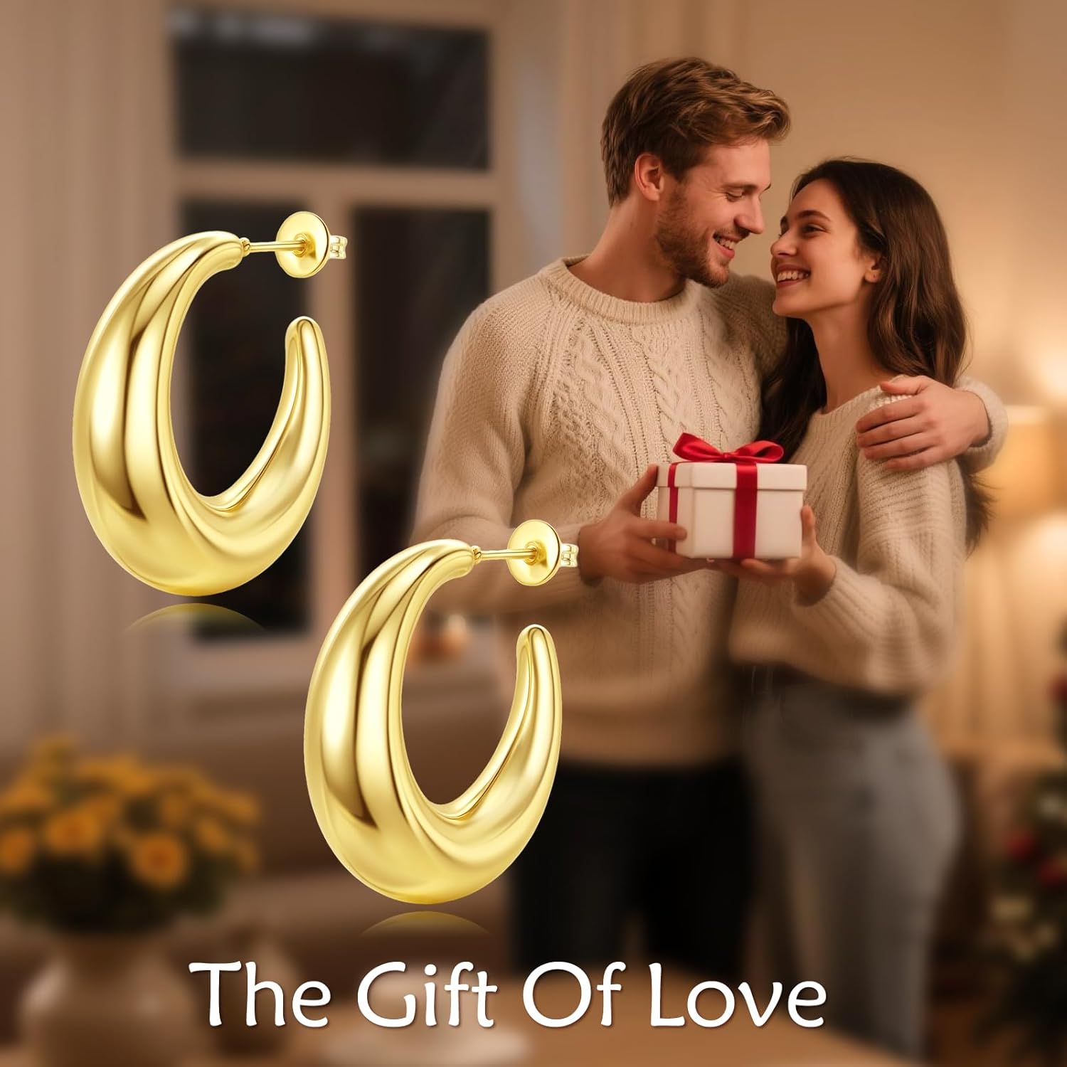 14K Gold Hoop Earrings Hypoallergenic C Hoop Earring Jewelry Gift for Women - Image 6