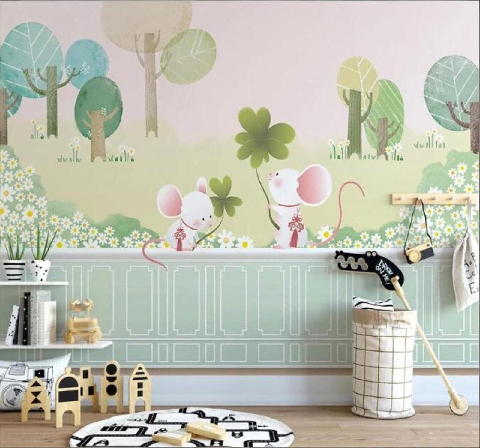 XLMING Cartoon Green Forest Cute Mouse 3D Wallpaper Luxury Home Dining Decor Paste Sofa Living Room The Wall for Bedroom Mural-200cm×140cm