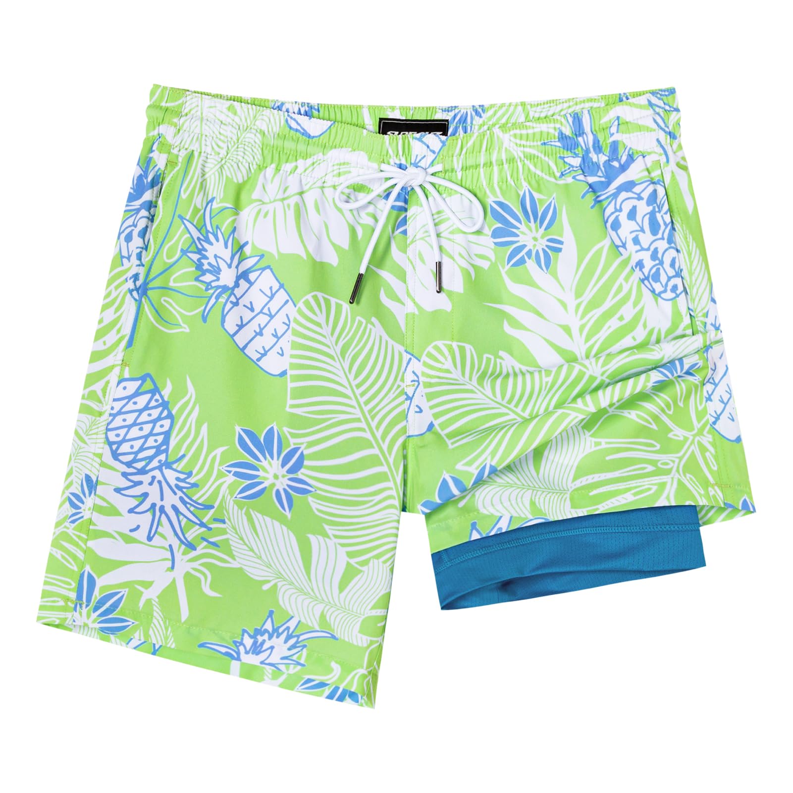 SURF CUZ Mens Swim Trunks with Compression Liner Swim Shorts 7" Swimming Trunks Stretch 7 Inch Swim Suits Quick Dry