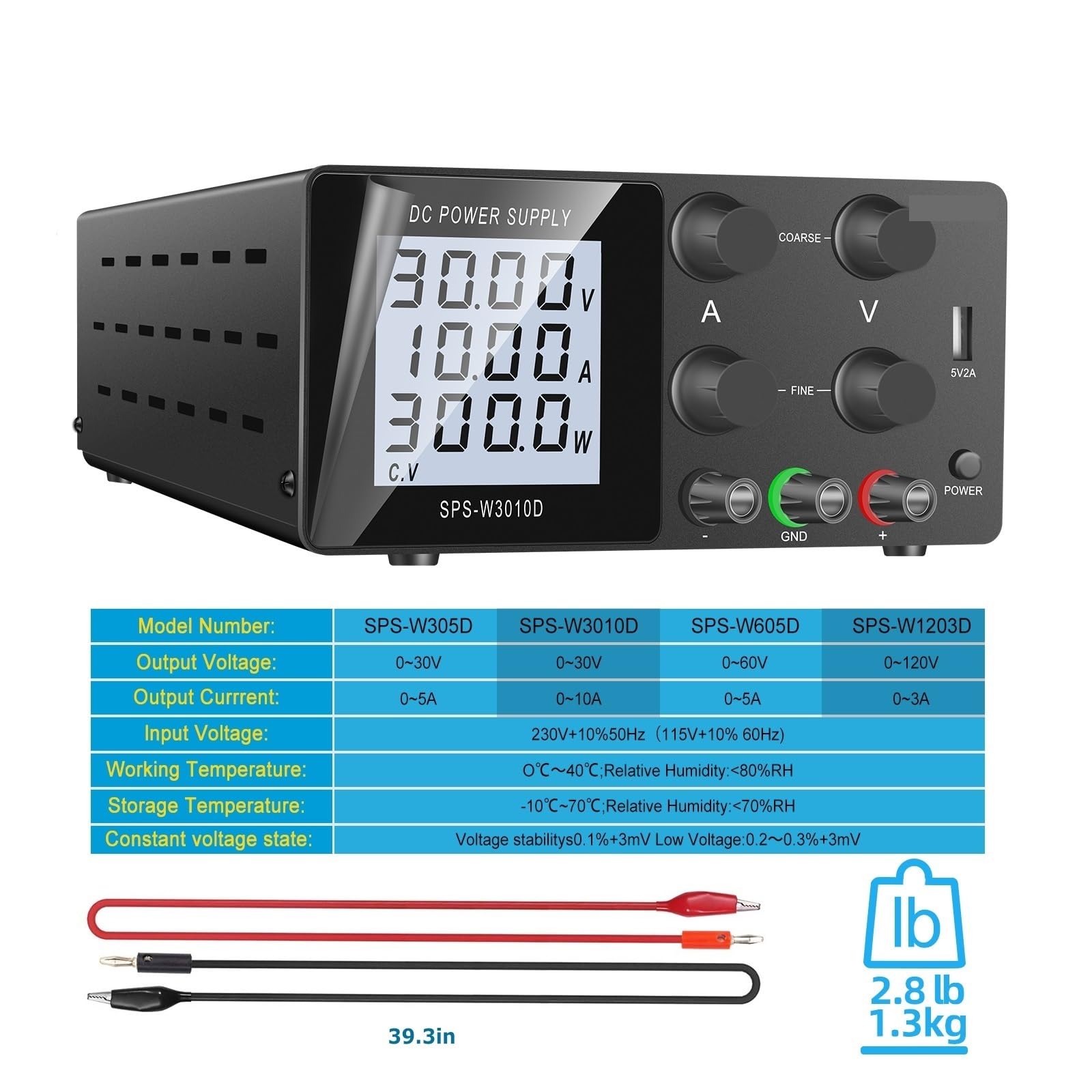 Fuente de alimentación variable, Fuente De Alimentación Laboratorio CC 30V 10A 5A 60V 120V Conmutada Regulador Voltaje Ajustable(30V 10A LCD USB)