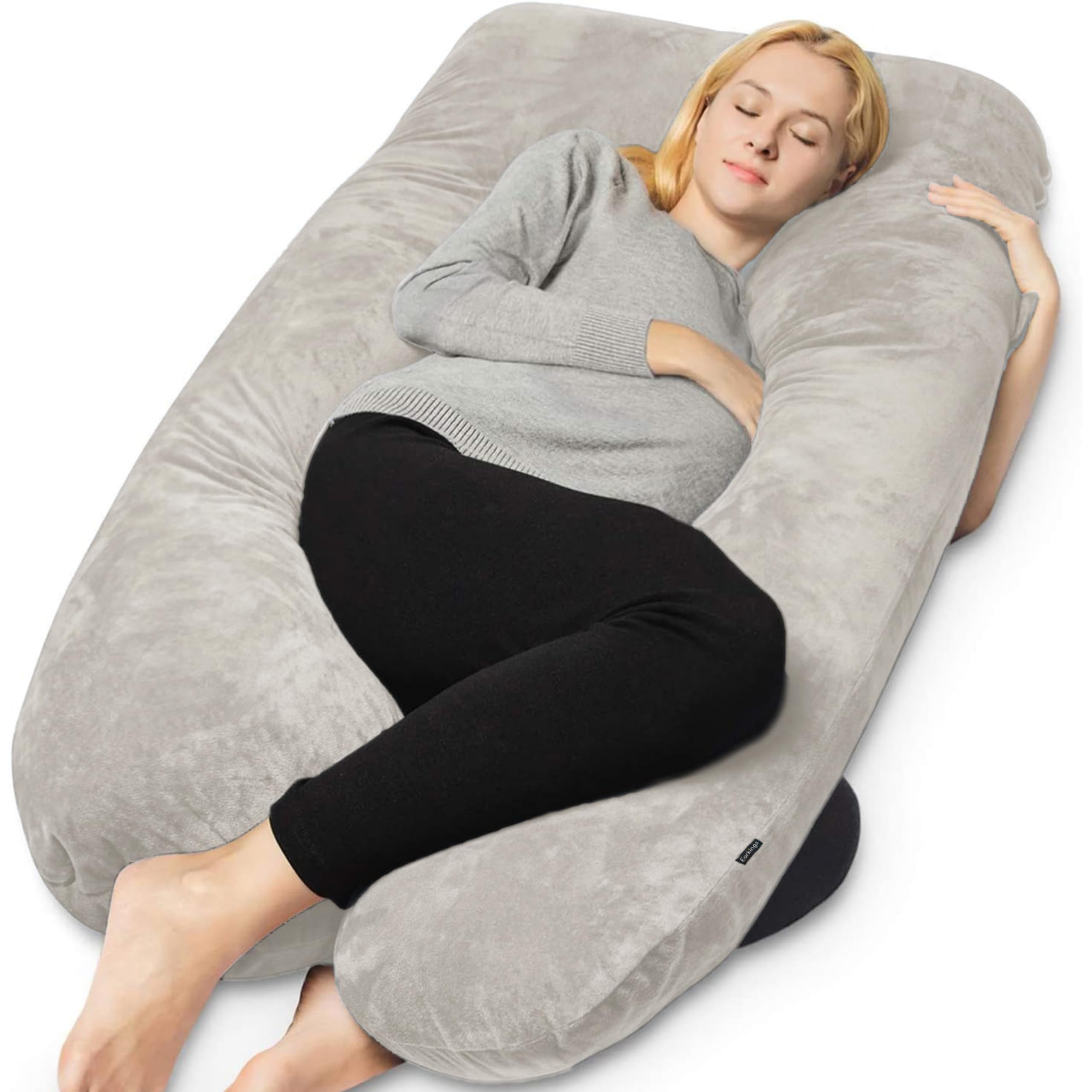 Cuscino per gravidanza, cuscino per dormire sul lato, 140 x 80 cm a forma di U con fodera rimovibile, cuscino per il corpo, grigio chiaro
