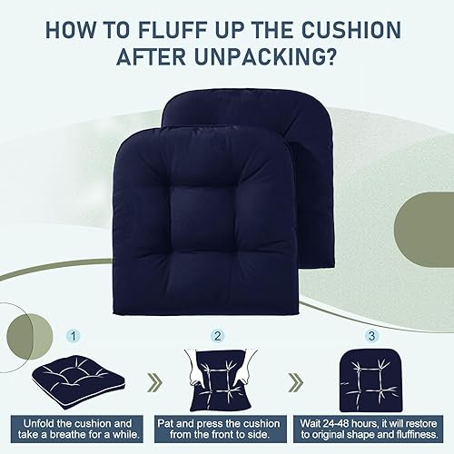 Miniatura 6 de downluxe Cojines para sillas de exterior, impermeables, copetudos, rellenos de espuma viscoelástica en forma de U para patio, 19 x 19 x 5 pulgadas,