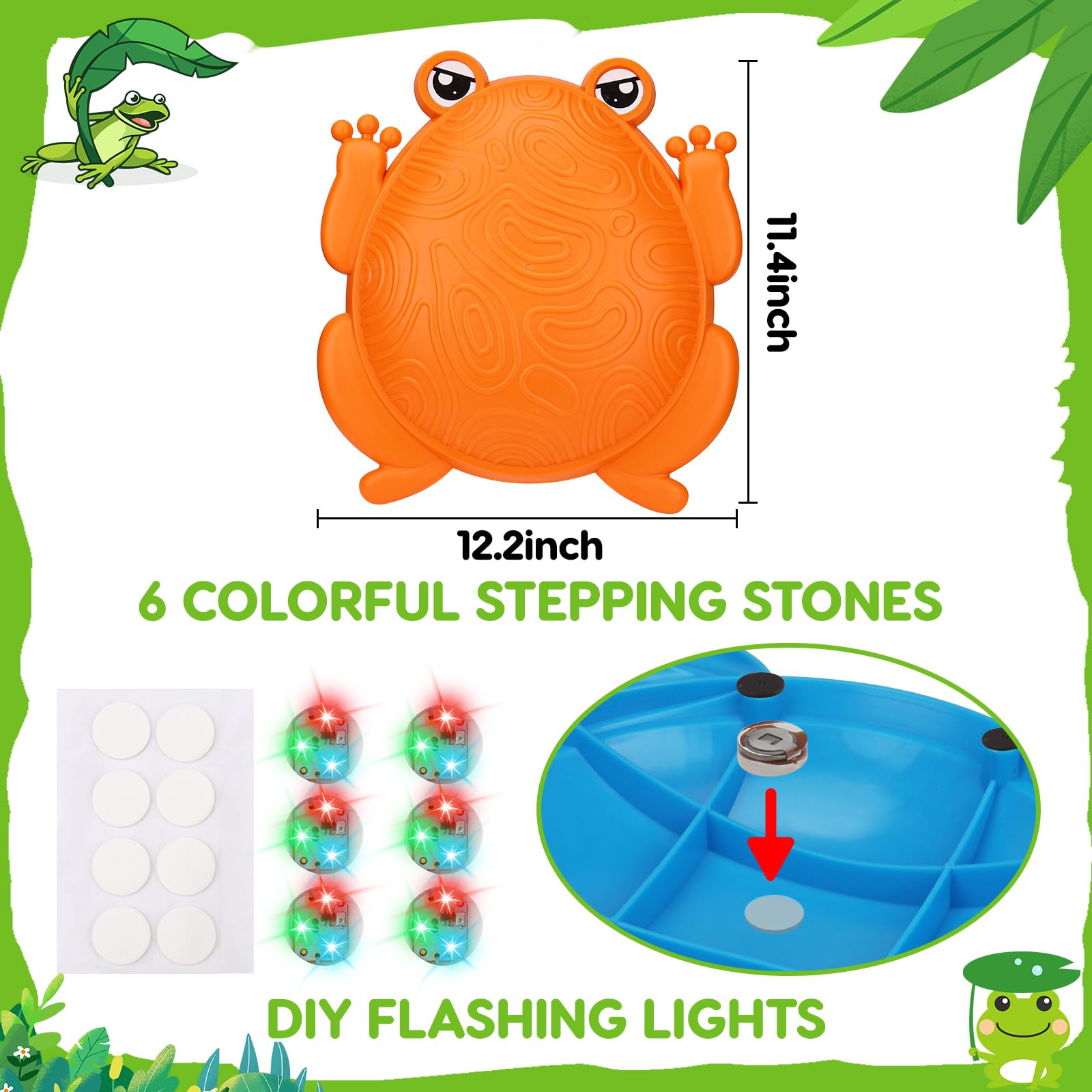 6 PCS Kids Stepping Stones Light Up Frog Balance Stones Outside Toys Ages 3-5 4-8 Plastic Jumping Step Stone Indoor Outdoor Sensory Play Toddler Obstacle Course Coordination Game 3 4 5 6 7 Year Old - Image 2