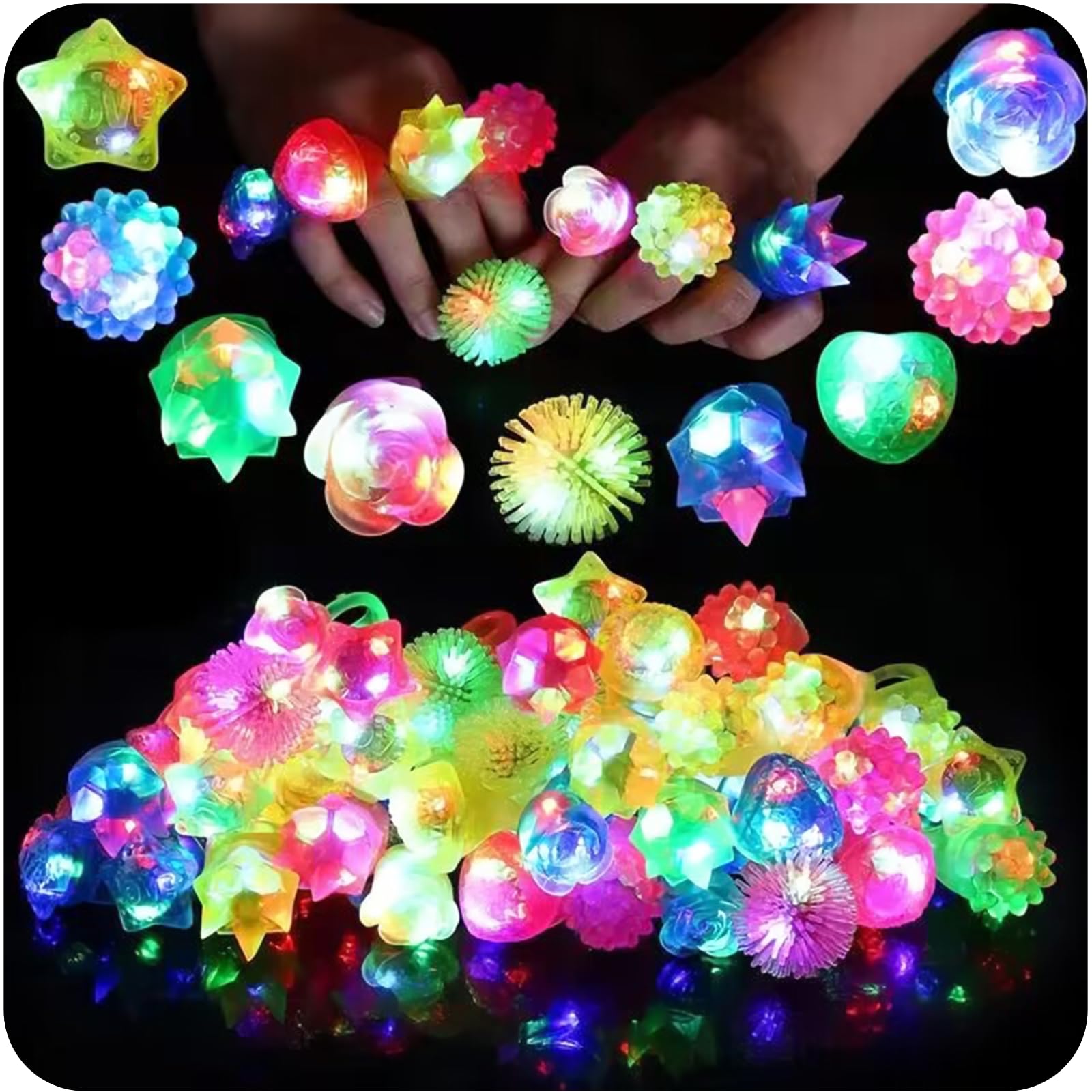 Glowing Ring Toy, 24-Piece Set LED Kids Toy, Cute Festival Prizes, Fair Day Goods, Live Use, Glittering, Glowing Ring Toy, Culture Festival, Children's Event, Fireworks Festival, Halloween