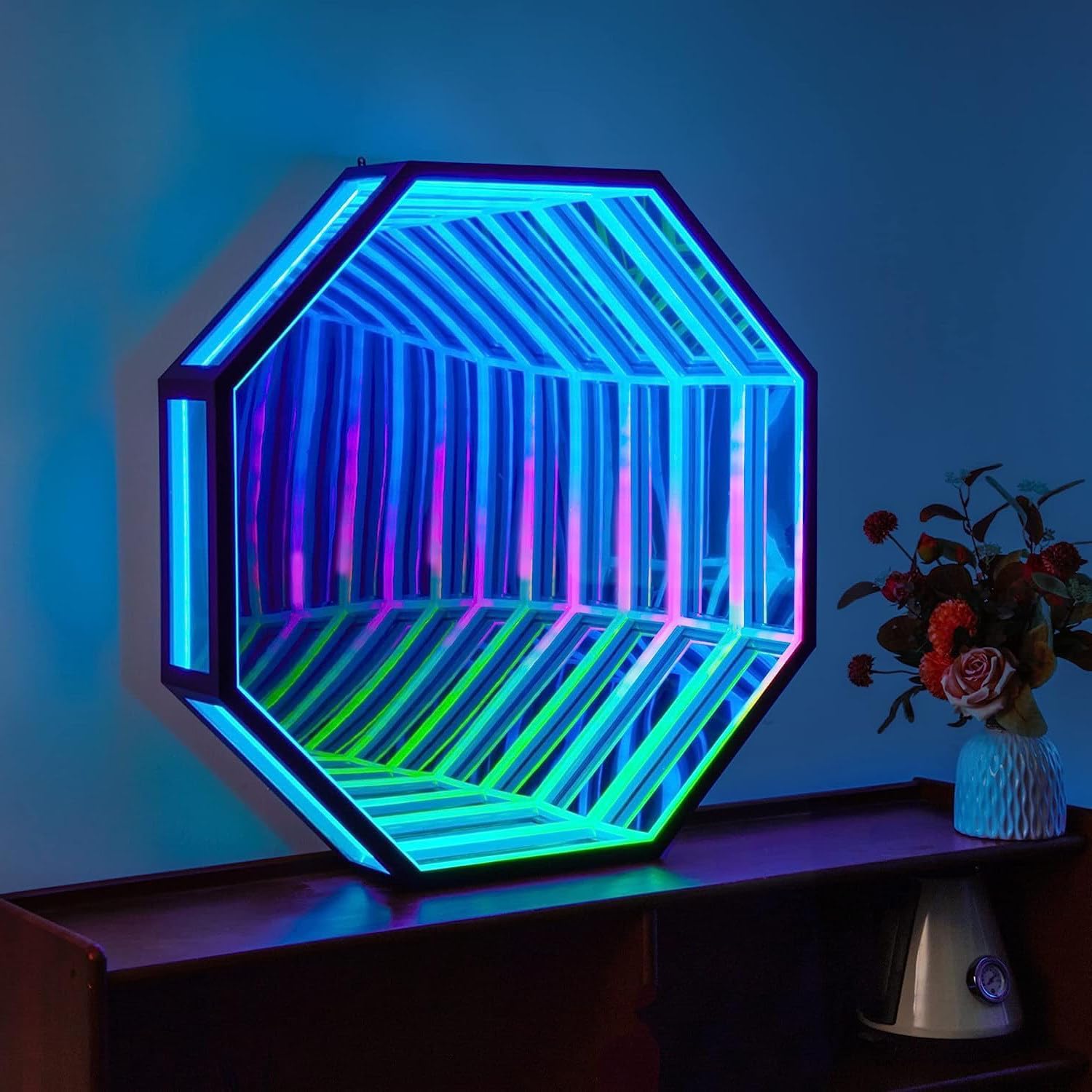 LED Infinity Mirror Light, 3D Octagon Infinity Wall Mirror RGB Multi Color Changing Light, Sensory Infinity Light for Home, Desk, Living Room, Party Decoration,30cm/11.8in