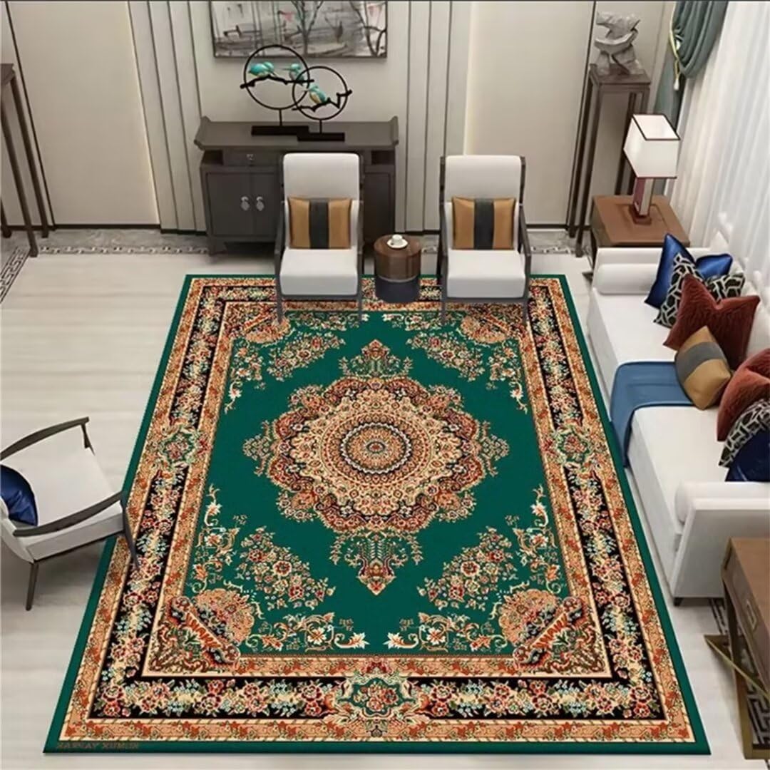 Tapis marocain vert à poil court chic et antidérapant