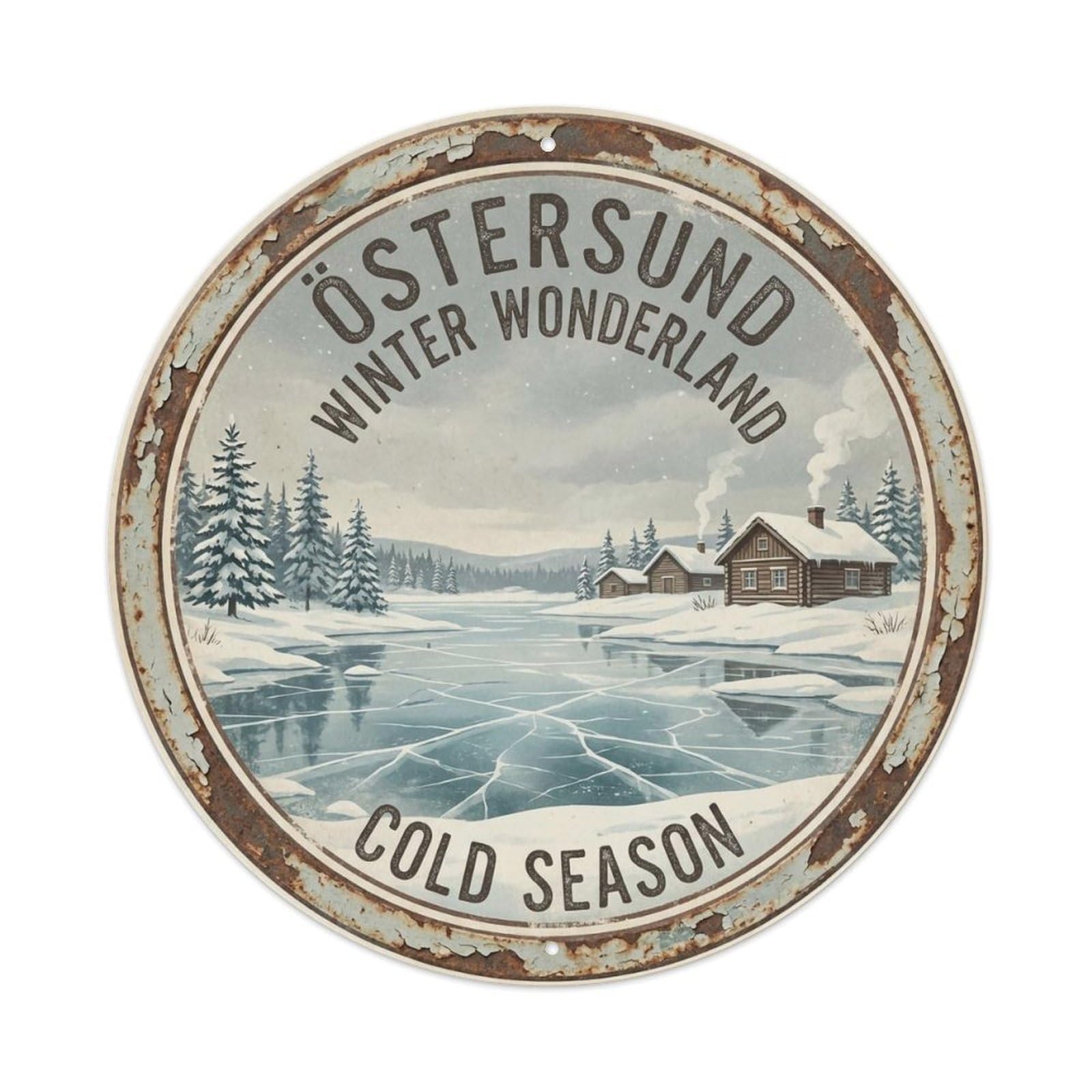 Okahys 8X8inch(20X20cm) Vintage Travel Ostersund Sweden Winter Landscape Metal Tin Sign