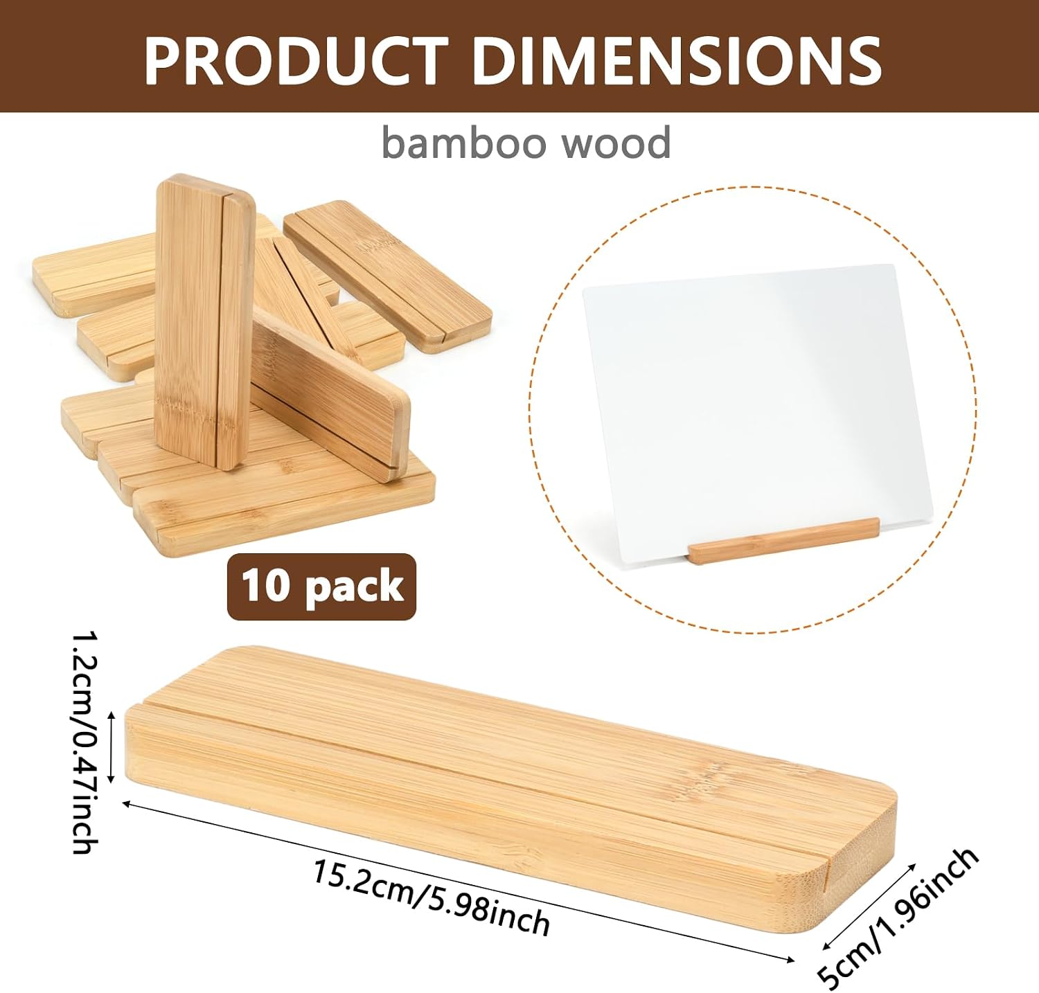 Bamboo Place Card Holders, Wood Table Number Sign Holder Display Stands, 6x2x0.47 Inches, 10 Pack