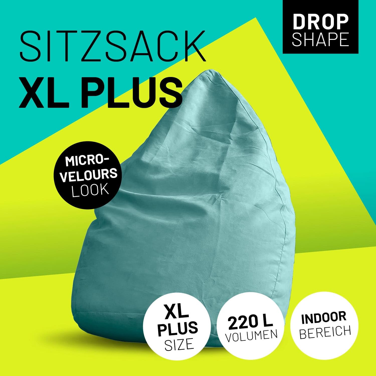 Lumaland Sitzsack Luxury XL Plus 85x65cm | Microvelours Beanbag mit extra weichem & robustem Stoff | Für Erwachsene & Kinder| Ideal geeignet für Kinderzimmer | Sessel & Stuhl Bean Bag [Türkis]